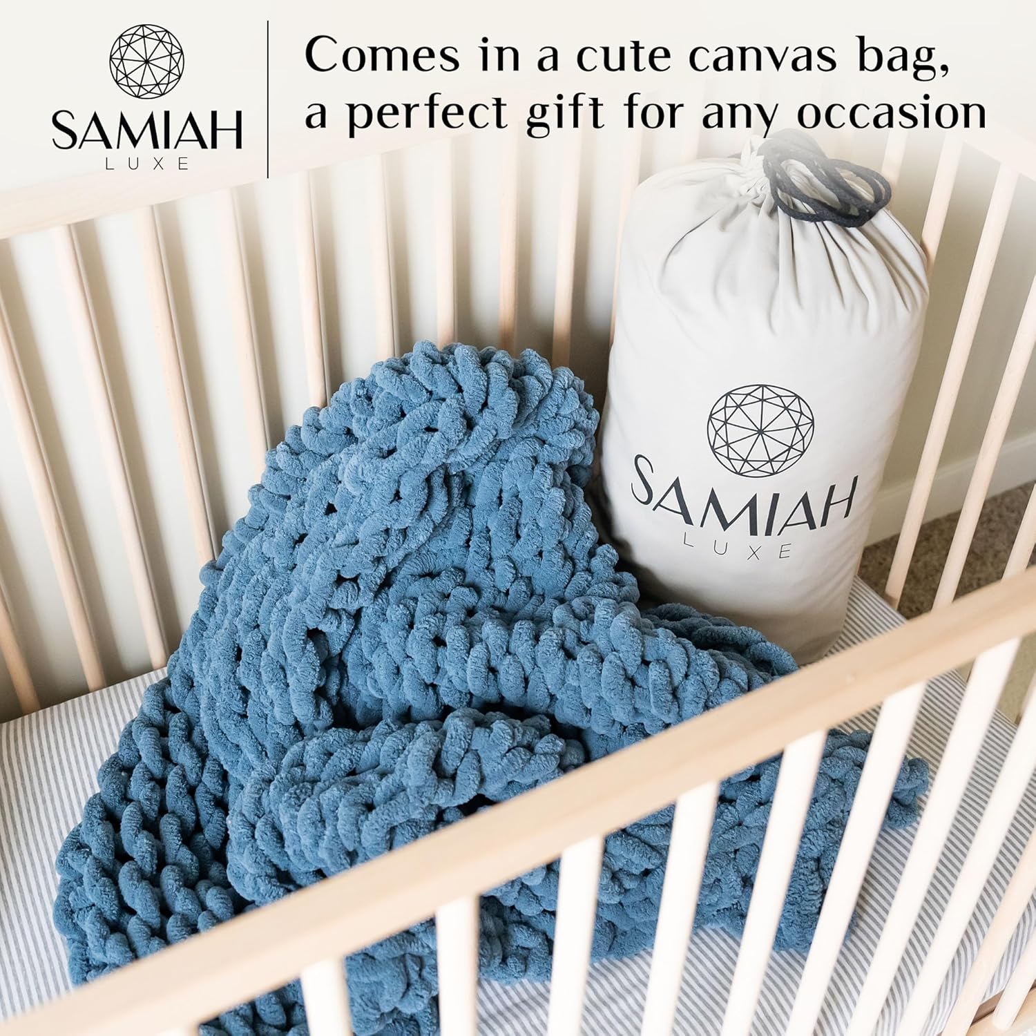 SAMIAH LUXE Manta de punto grueso de 50 x 30 pulgadas, manta de punto grueso de felpilla azul para decoración de sala de estar o decoración bohemia,