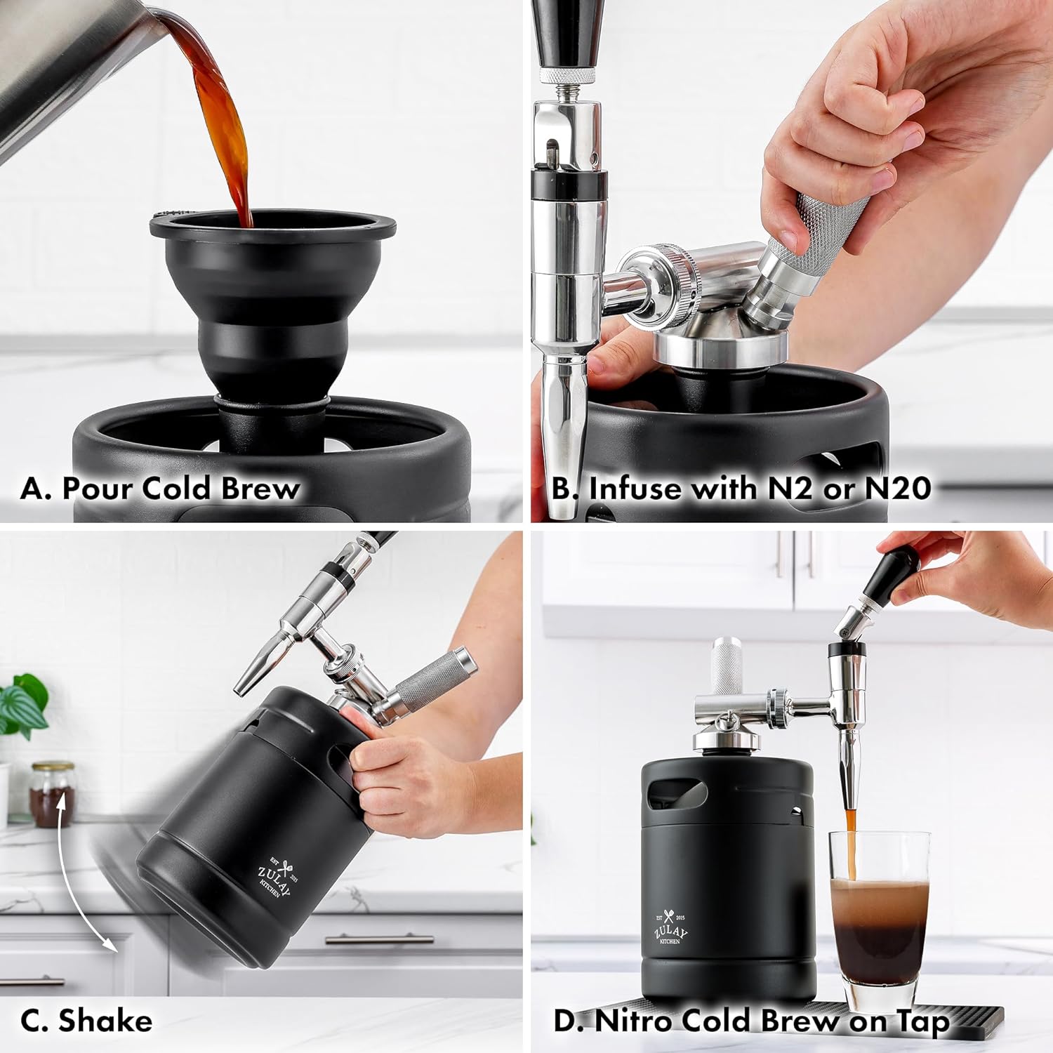 Zulay Nitro – Cafetera fría Nitro con válvula de alivio de presión y grifo de crema, regalo para los amantes del café, cafetera Nitro Cold Brew para