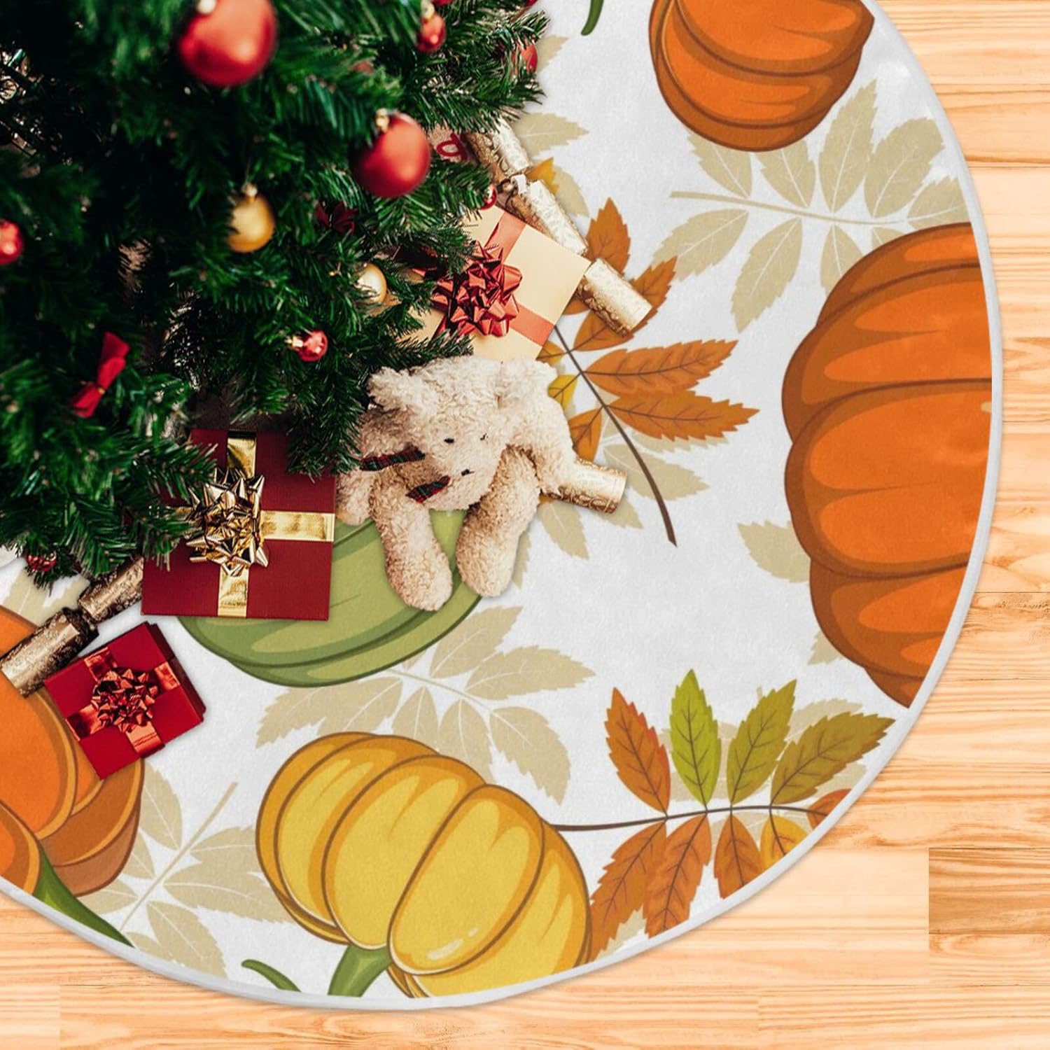 Falda de árbol de calabazas con hojas de arce que caen, falda suave para árbol de Navidad, decoraciones de falda de árbol de Navidad, faldas de