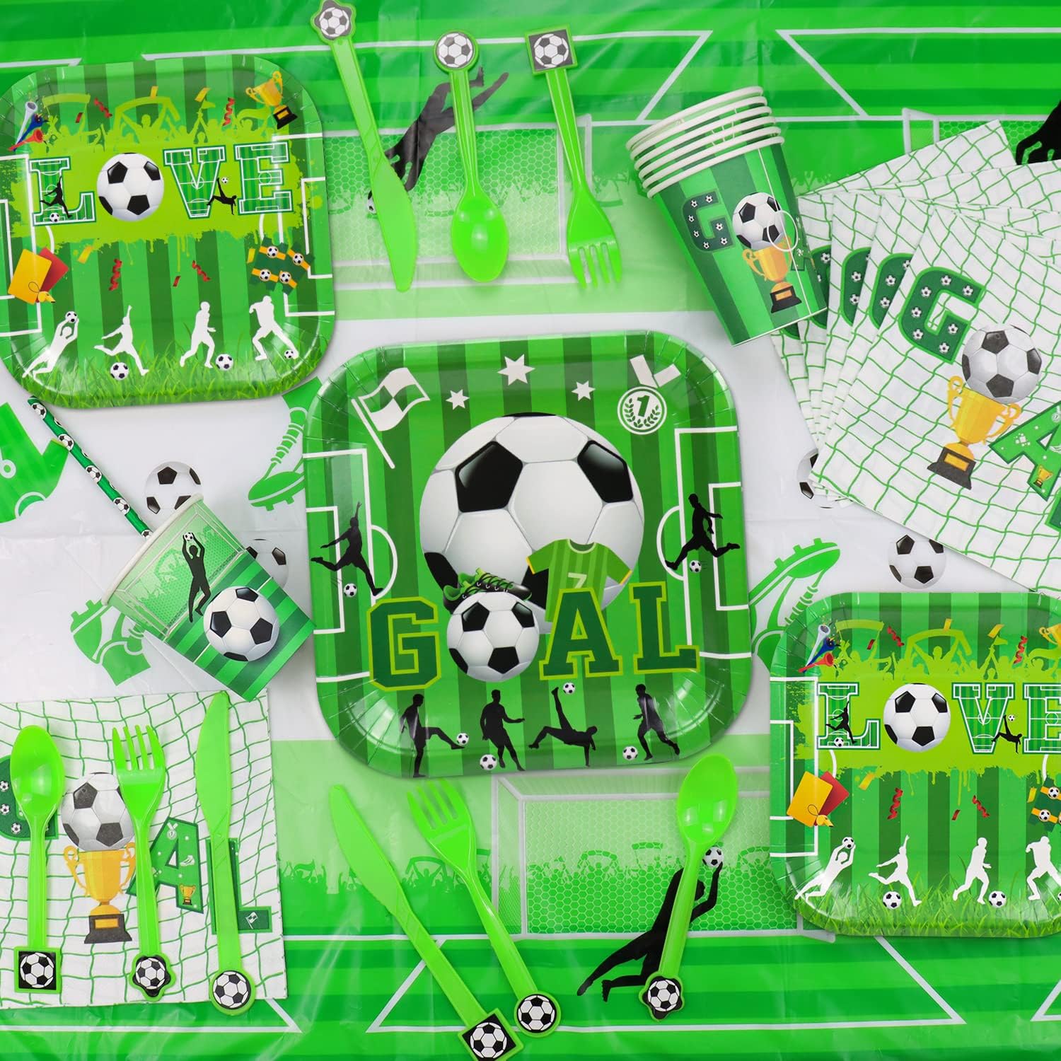 Suministros para fiesta de cumpleaños de fútbol, incluye pancarta de feliz cumpleaños, bolsas de recuerdo de fútbol, pulseras de silicona para