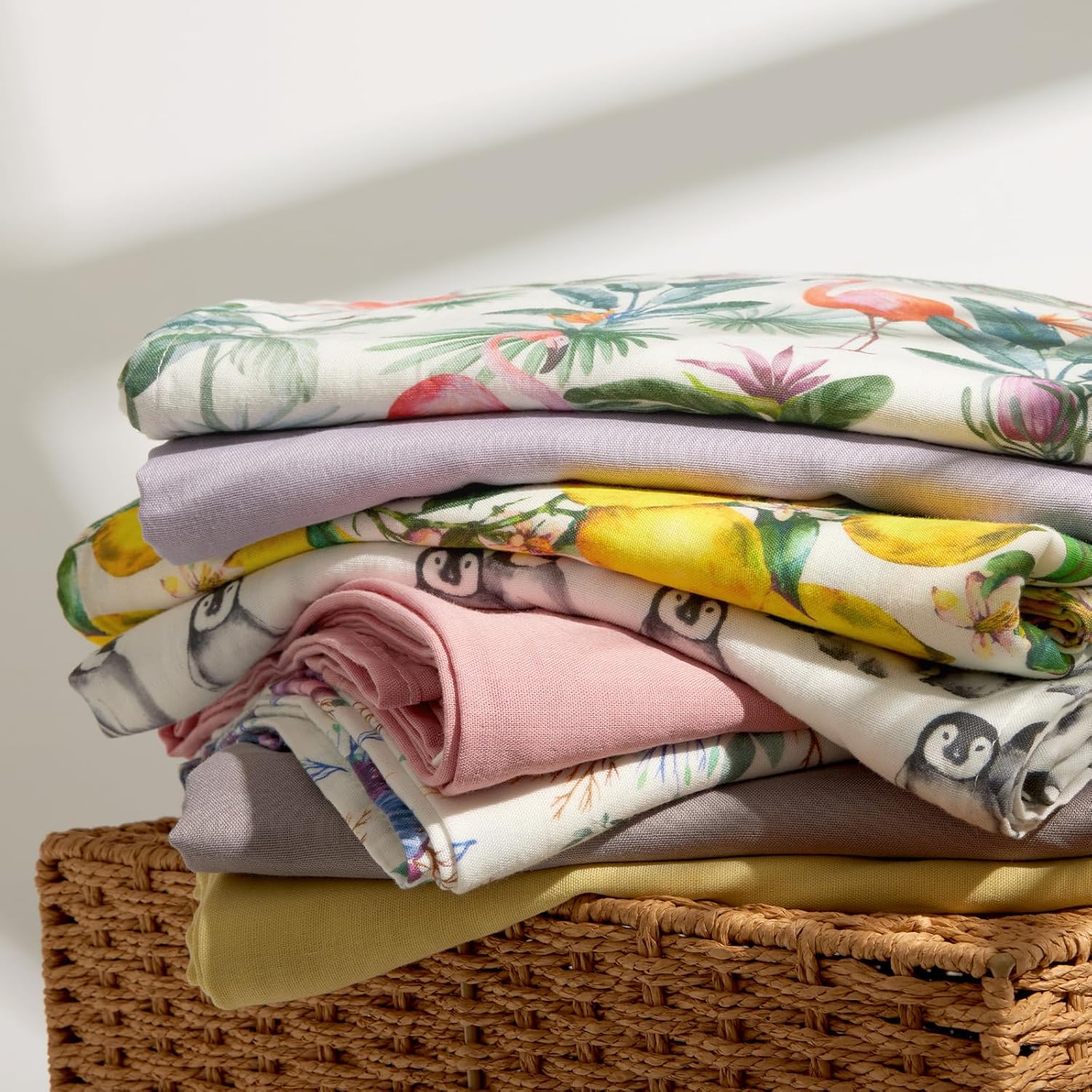 Momcozy Mantas de muselina suaves y mejoradas, lindo pingüino + gris sólido neutro a juego, paquete de 2 mantas transpirables de gasa de 2 capas