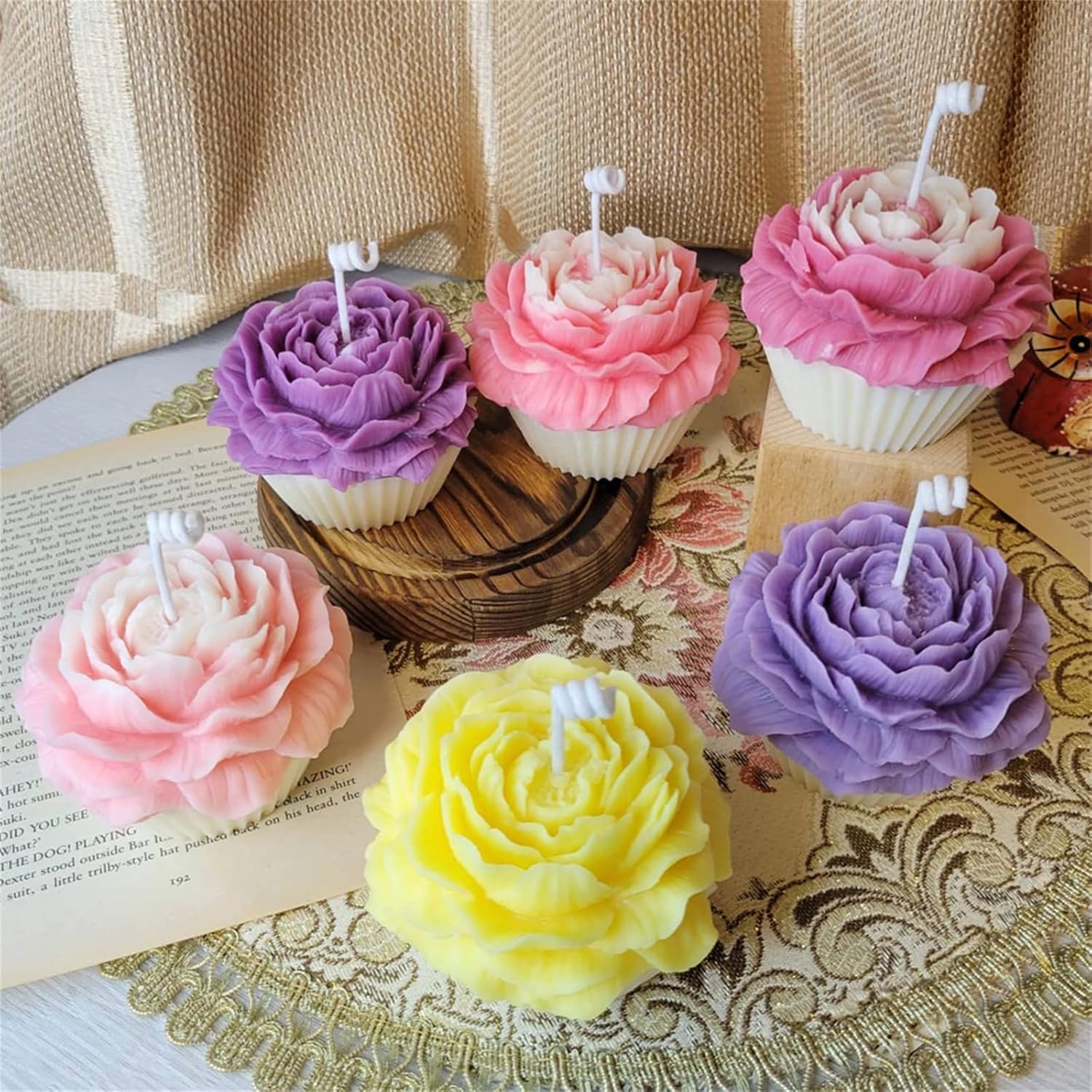 Molde de silicona para velas de flores de peonía, molde de jabón, fondant, chocolate, pastel, dulces, resina epoxi, yeso, arcilla, herramientas de