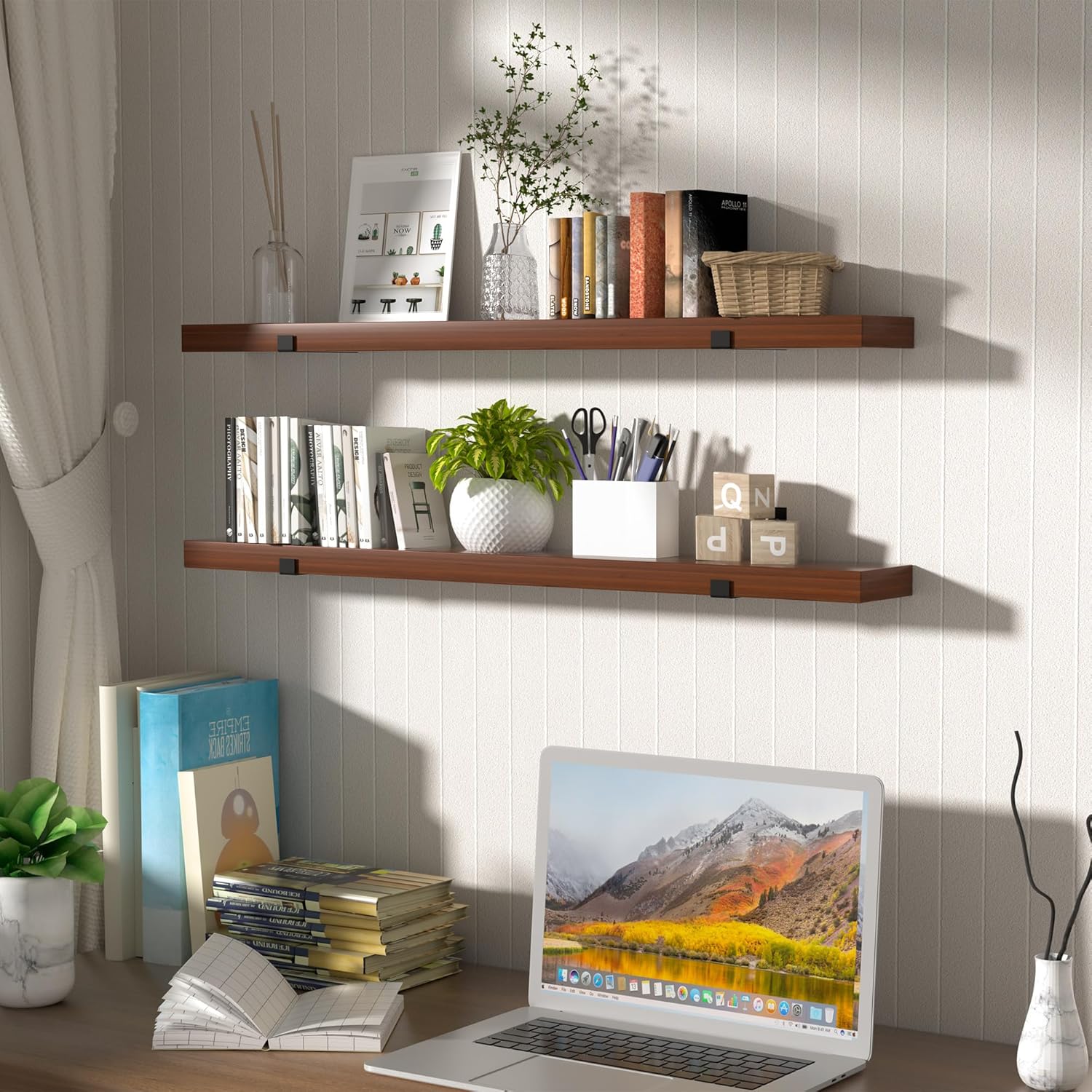 CONSDAN Estantes flotantes, madera cultivada en Estados Unidos, estantes de pared para dormitorio, baño, sala de estar, cocina, 36 x 7.5 x 1.5