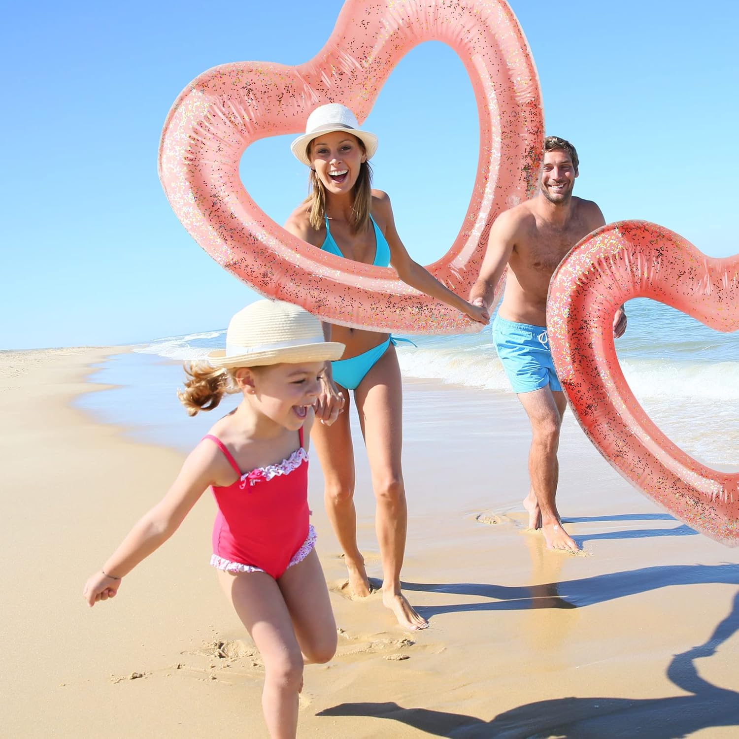 Paquete de 8 anillos inflables de natación con forma de corazón flotadores para mujeres y niñas, suministros de fiesta en la playa