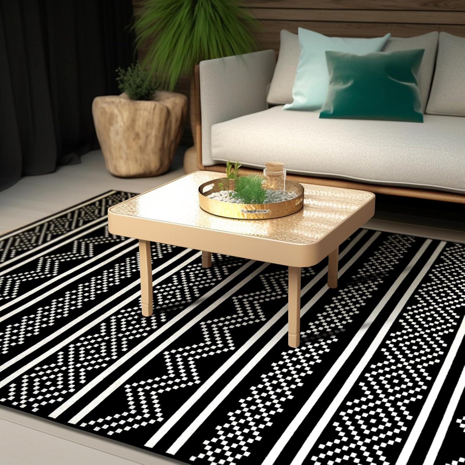 Matace Alfombra marroquí lavable, antideslizante, alfombra tejida de felpilla, delgada, para sala de estar, dormitorio, baño, cocina (4 x 6 pies,