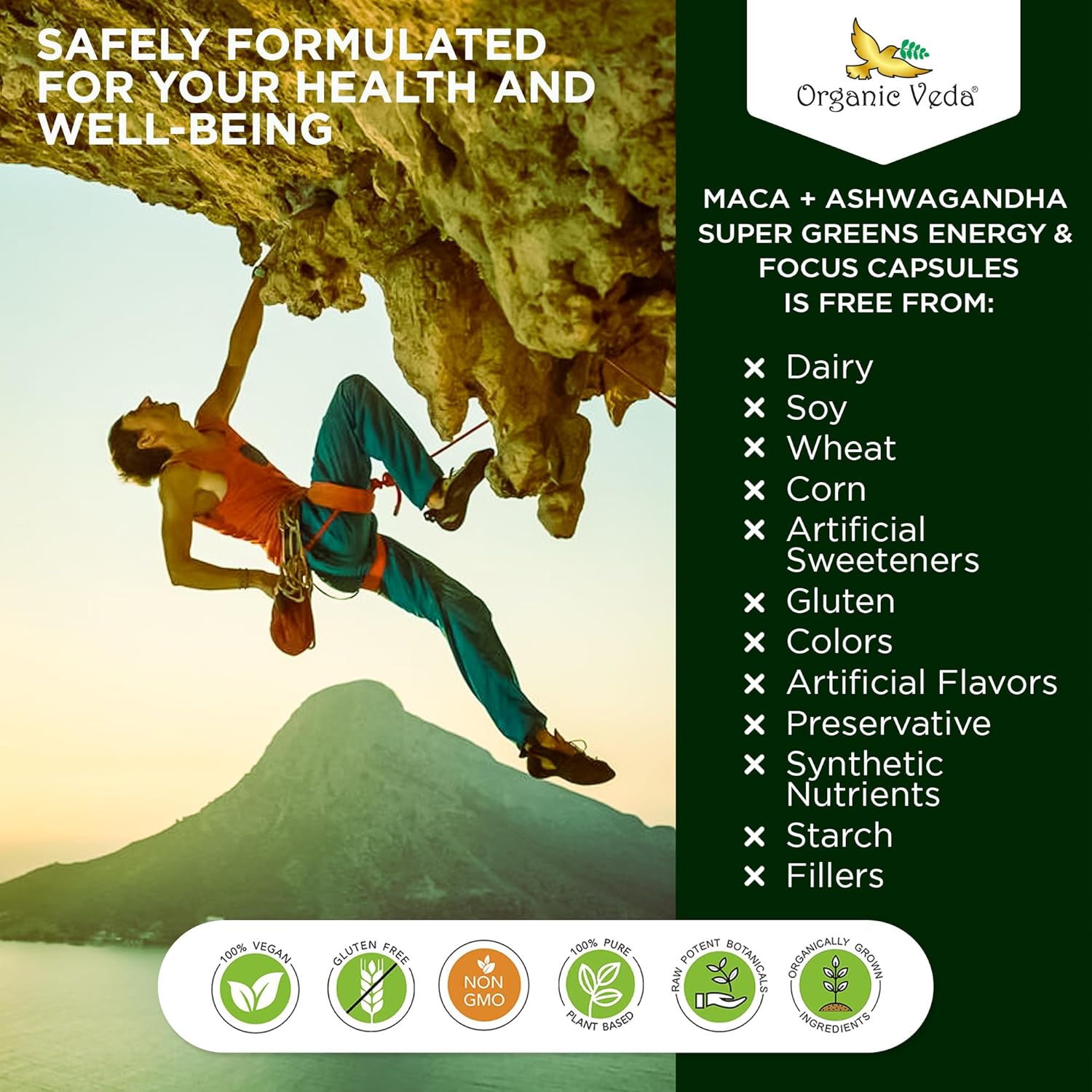 Organic Veda Ashwagandha – Cápsulas de raíz de maca para hombres  Super Greens Energy and Focus with Tribulus Terrestris, fenogreco  Potenciador de