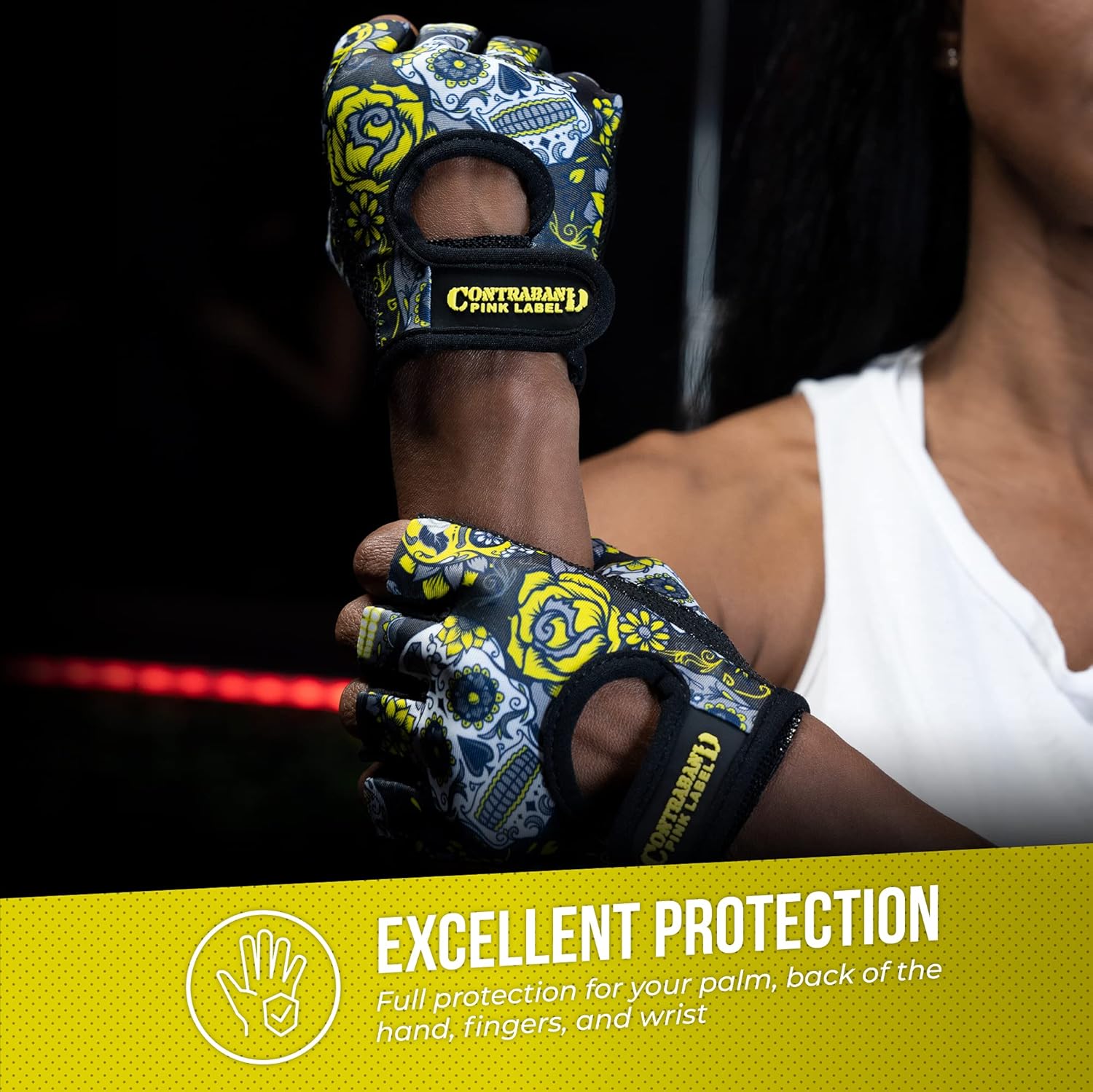 Contraband Pink Label 5237 Designer Series Workout Gloves for Women  Sugar Skull Print Weight Lifting Gloves for Women wGrip-Lock Padding  Gym