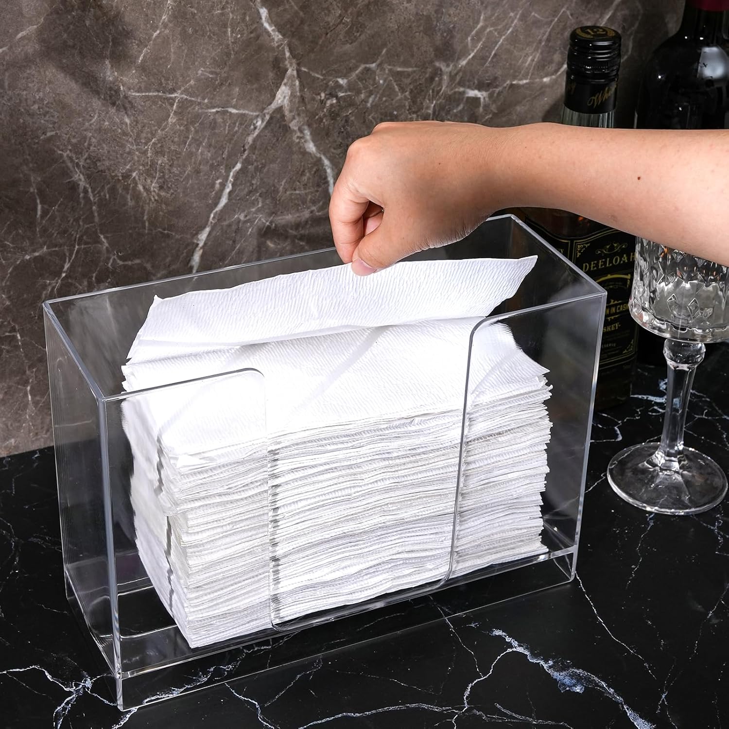 Dispensador de toallas de papel de montaje en pared con tapa, soporte de toalla de papel multipliegue transparente para encimera para cocina, baño,