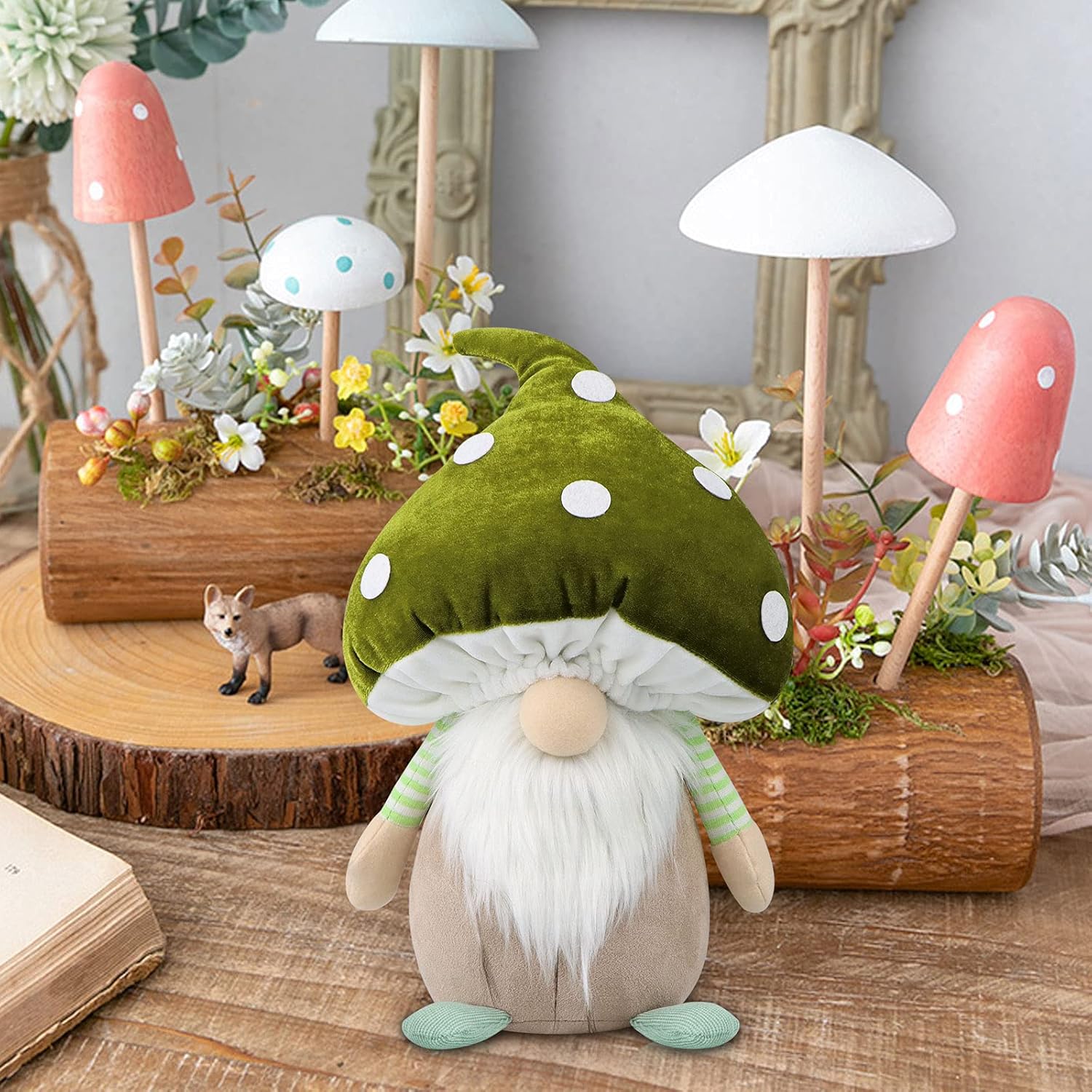 Gehydy Peluche de gnomo de hongo, gran decoración de primavera, Pascua, regalo hecho a mano, Tomte escandinavo relleno para el hogar, cocina,