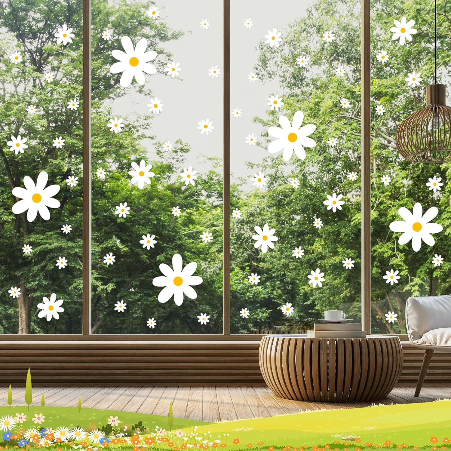 TaoBary 288 piezas de calcomanías de pared de margaritas de flores blancas, calcomanías de pared de vinilo para despegar y pegar, decoración de