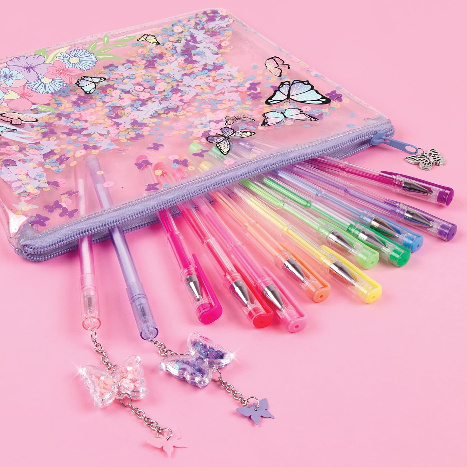 3C4G Three Cheers for Girls – Juego de 10 bolígrafos de gel de colores para niños, 2 bolígrafos de escritura de mariposa para niños y estuche de