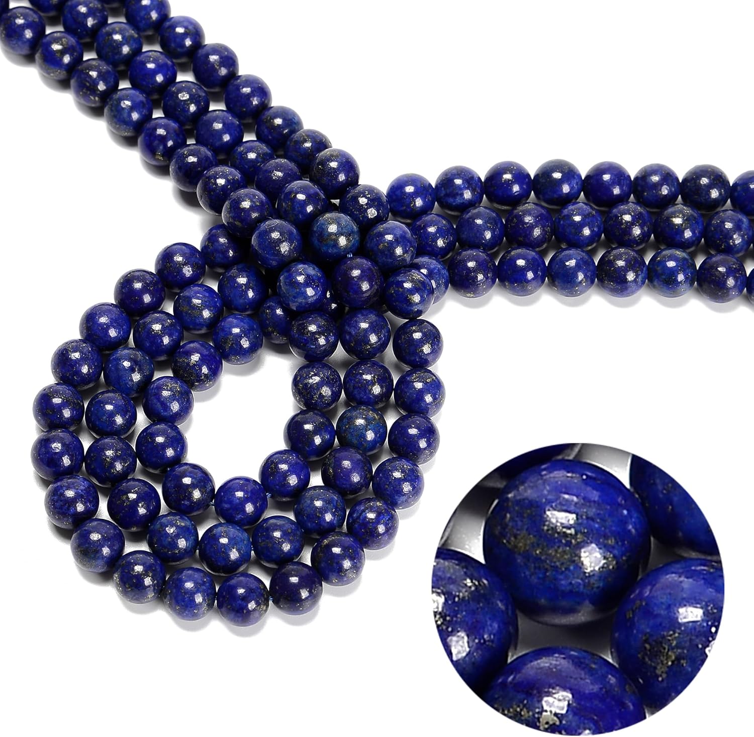 96 cuentas de piedra natural de 0.315 pulgadas (0.315 in) de lapislázuli azul, piedras preciosas redondas auténticas sueltas para hacer pulseras y