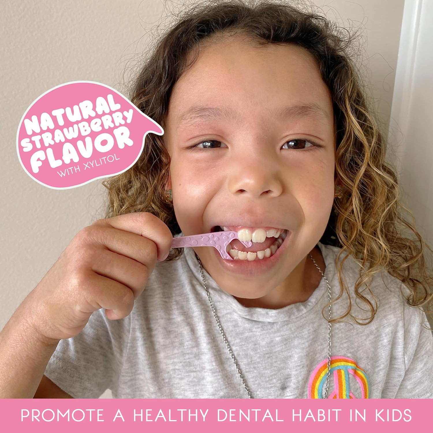 Hilo dental para niños, 200 púas de hilo dental para niños, con sabor a fresa, hilo dental para niños pequeños, previenen la caries dental, hilo