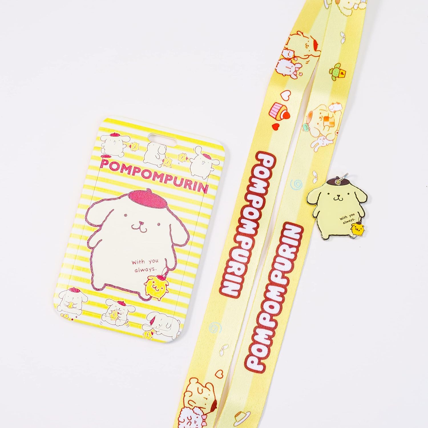 Bonito llavero con cordón y tarjetero de identificación, tarjetero de identificación de perro kawaii para mujeres y niñas (amarillo)