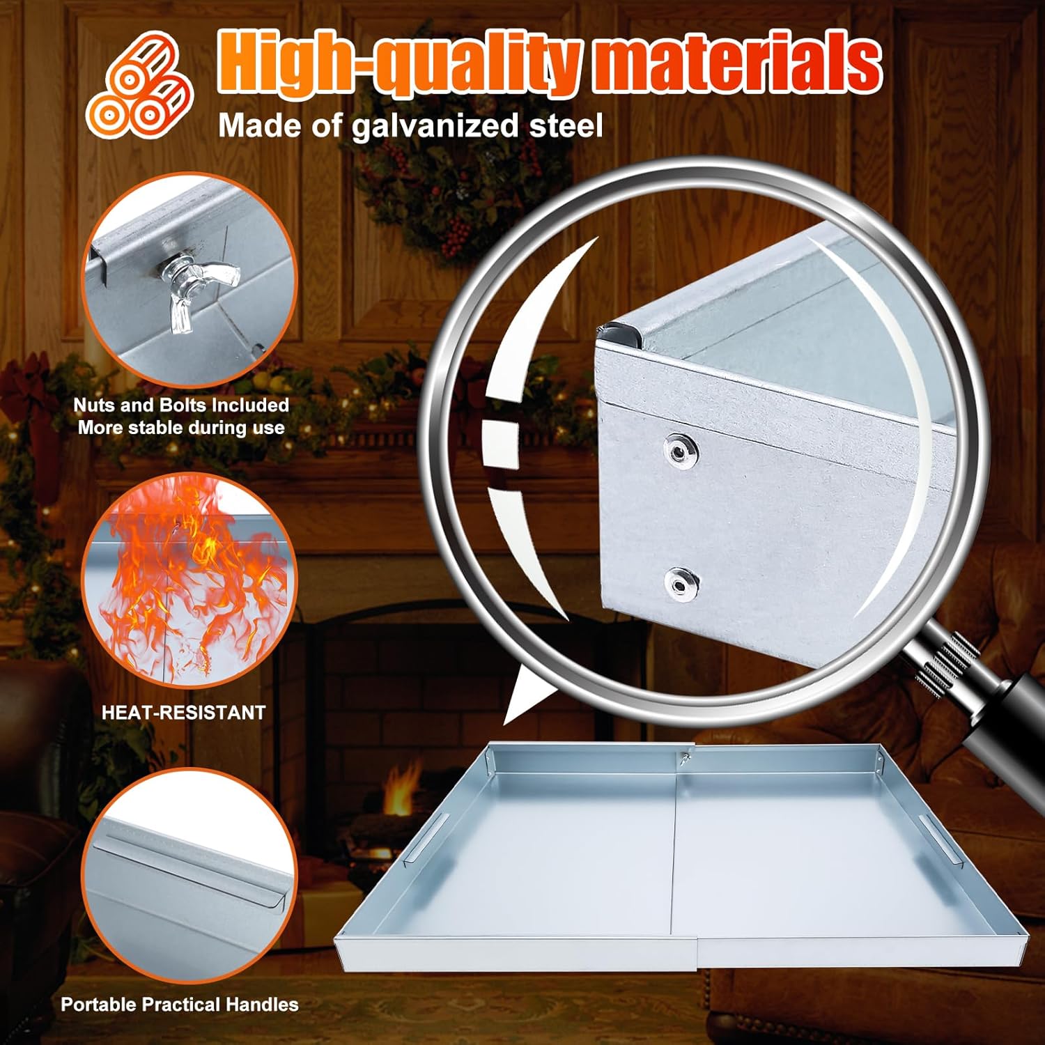Uniflasy Bandeja ajustable para chimenea para colección de cenizas, soporte de brasas de acero galvanizado en el interior de accesorios de chimenea,