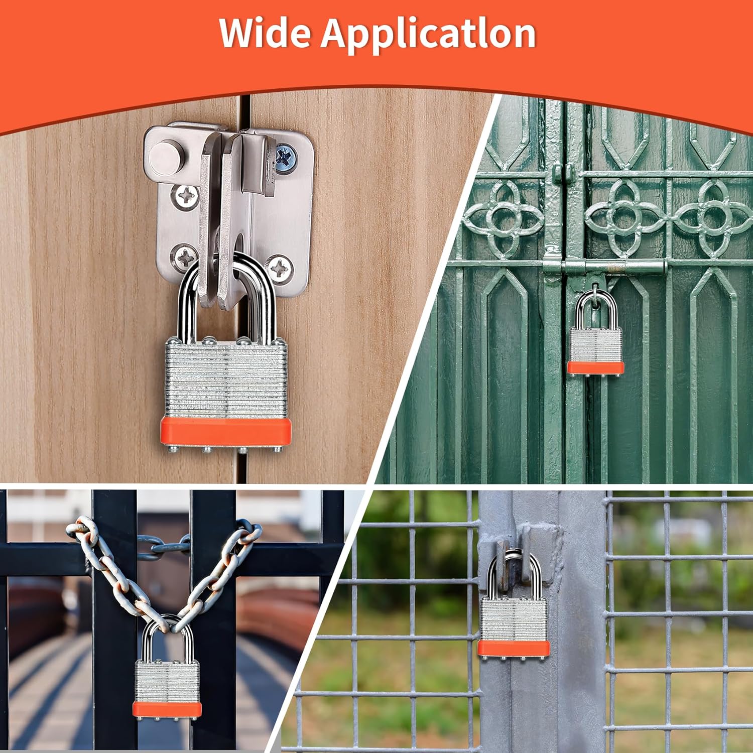 Candado laminado con llave (1-916 pulgadas, 1.575 in), cerraduras iguales con llave, aro naranja, grillete normal, paquete de 12, cerradura para