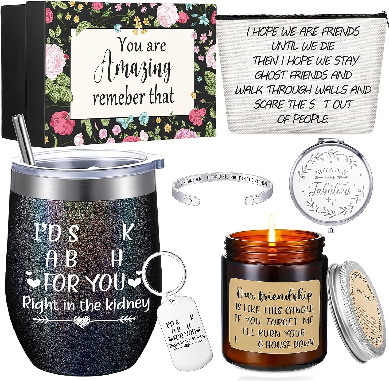 Cunhill 6 piezas de regalos de cumpleaños para el día de San Valentín, regalos de amistad para mujeres, amigas, mujeres, vasos con pajilla, velas