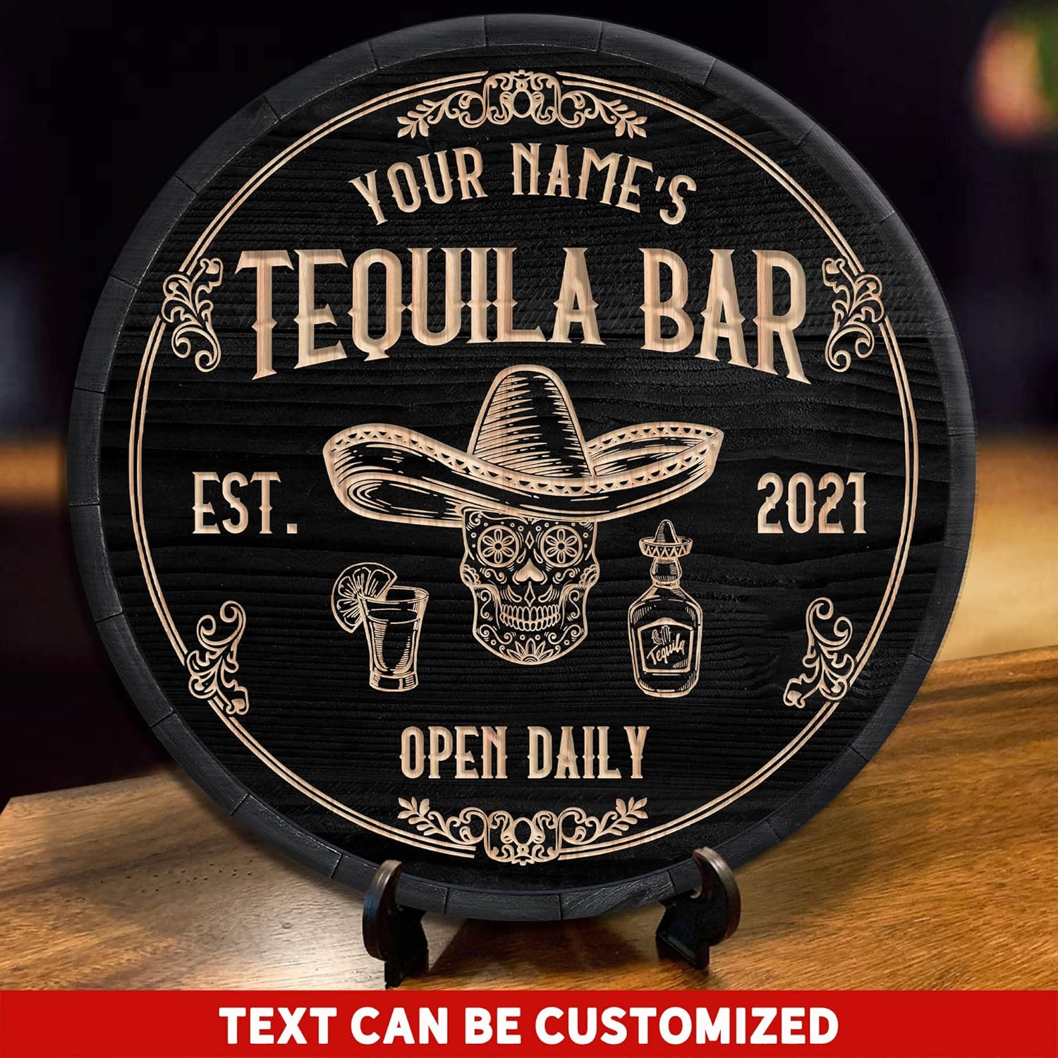 WODORO Placa de pared de madera de bar de tequila mexicano personalizado, letrero de bar de México, letrero rústico para pub para el hogar,