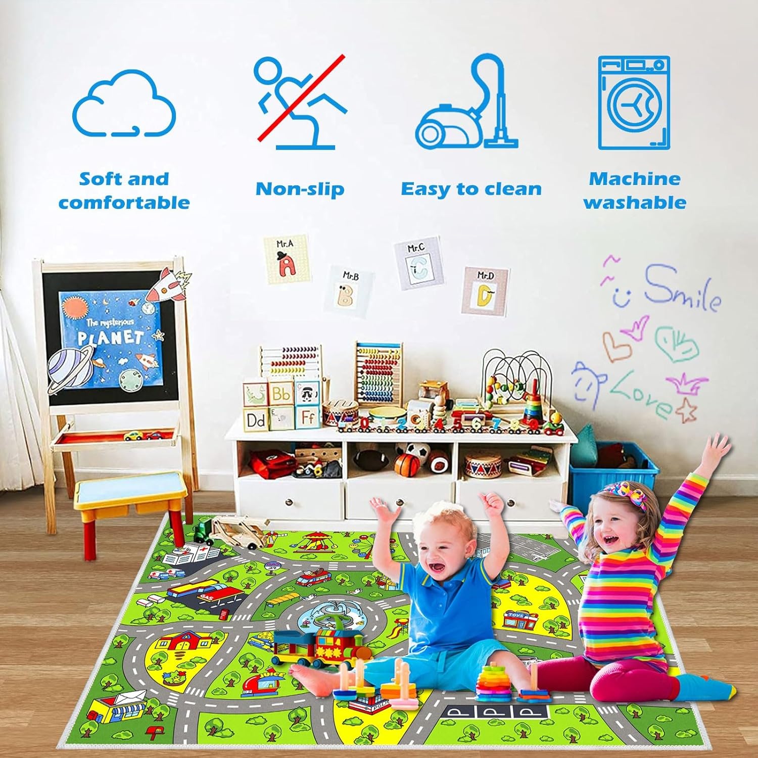 Alfombra de juego para niños, alfombra de coche para niños, alfombra de juego para niños, alfombra de juego de vida urbana para jugar con juguete de