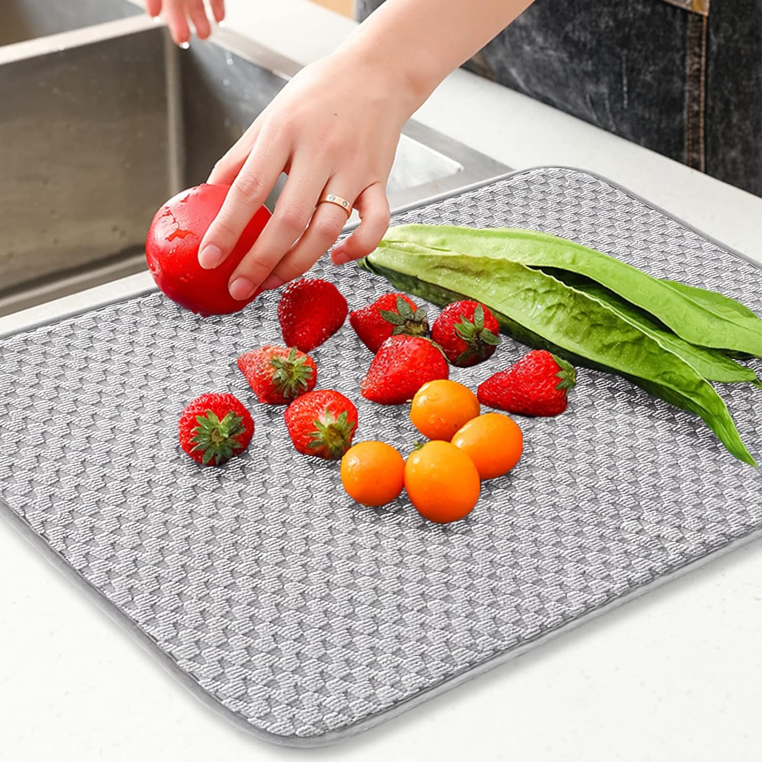 Paquete de 2 alfombrillas de microfibra para secar platos, escurridor de platos absorbente de 24 x 17 pulgadas, almohadilla de secado de platos de