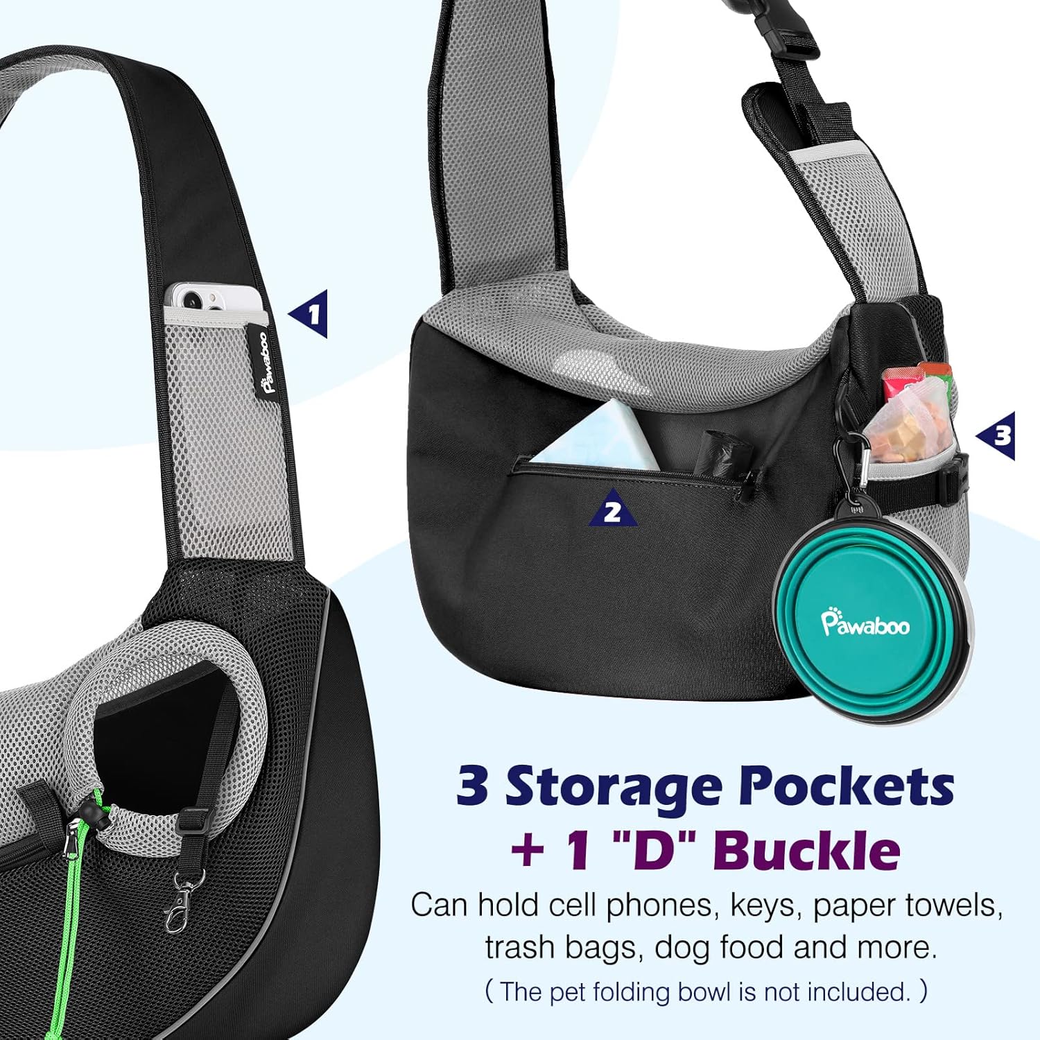 Pawaboo Bolsa transportadora para perros con cordón para mascotas, con cordón para manos libres, con correa ajustable, bolsa de malla transpirable