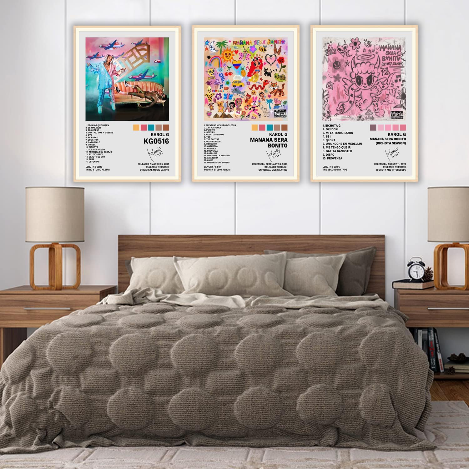 JINOS Karol G – Juego de 3 pósteres de lienzo para álbum, pintura decorativa, lienzo, pósteres de pared e impresión artística moderna para