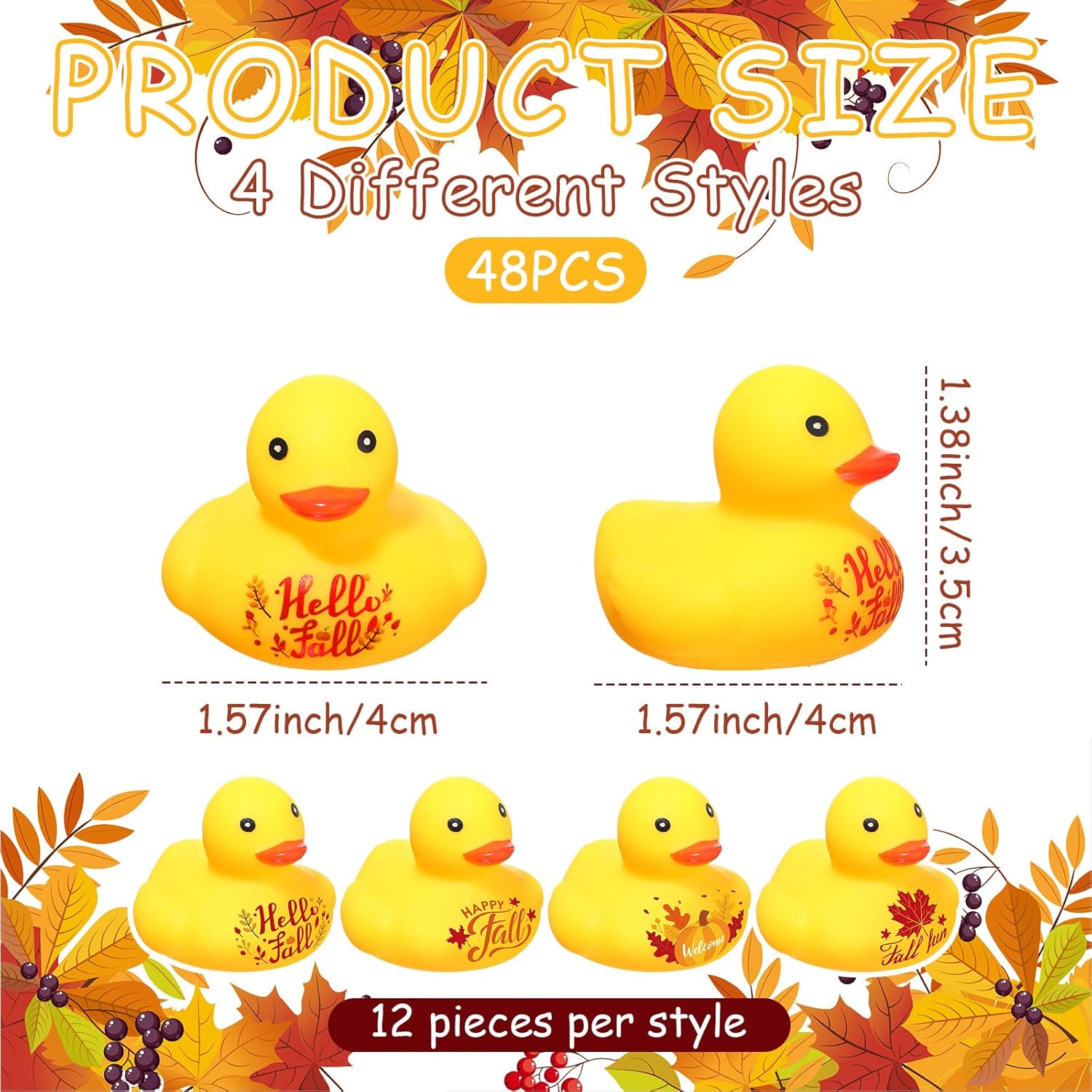 48 piezas de pequeños patos de goma flotantes de Acción de Gracias de otoño, mini juguete de baño pequeños chirriantes para bañera, fiesta de