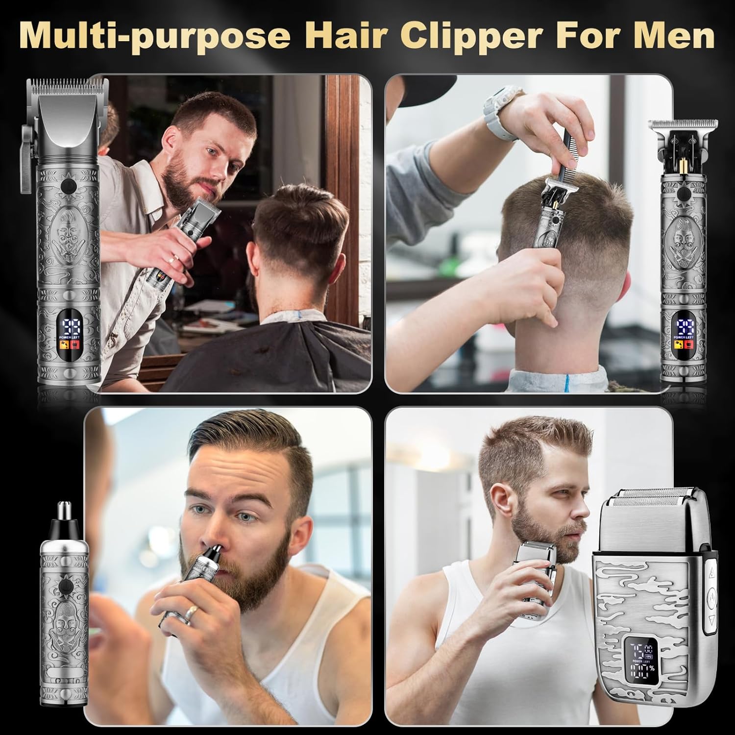 Cortadora de pelo para hombre, recortadora de pelo en T, recortadora de pelo de nariz, juego de afeitadora eléctrica profesional 4 en 1 para corte