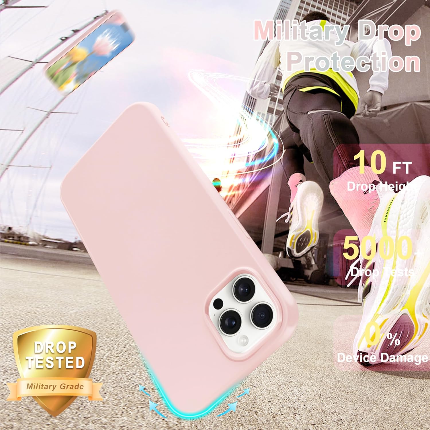 ACOSTETE Funda para iPhone 15 Pro Max, con protector de pantalla + protector de lente de cámara goma de silicona líquida a prueba de golpes forro de