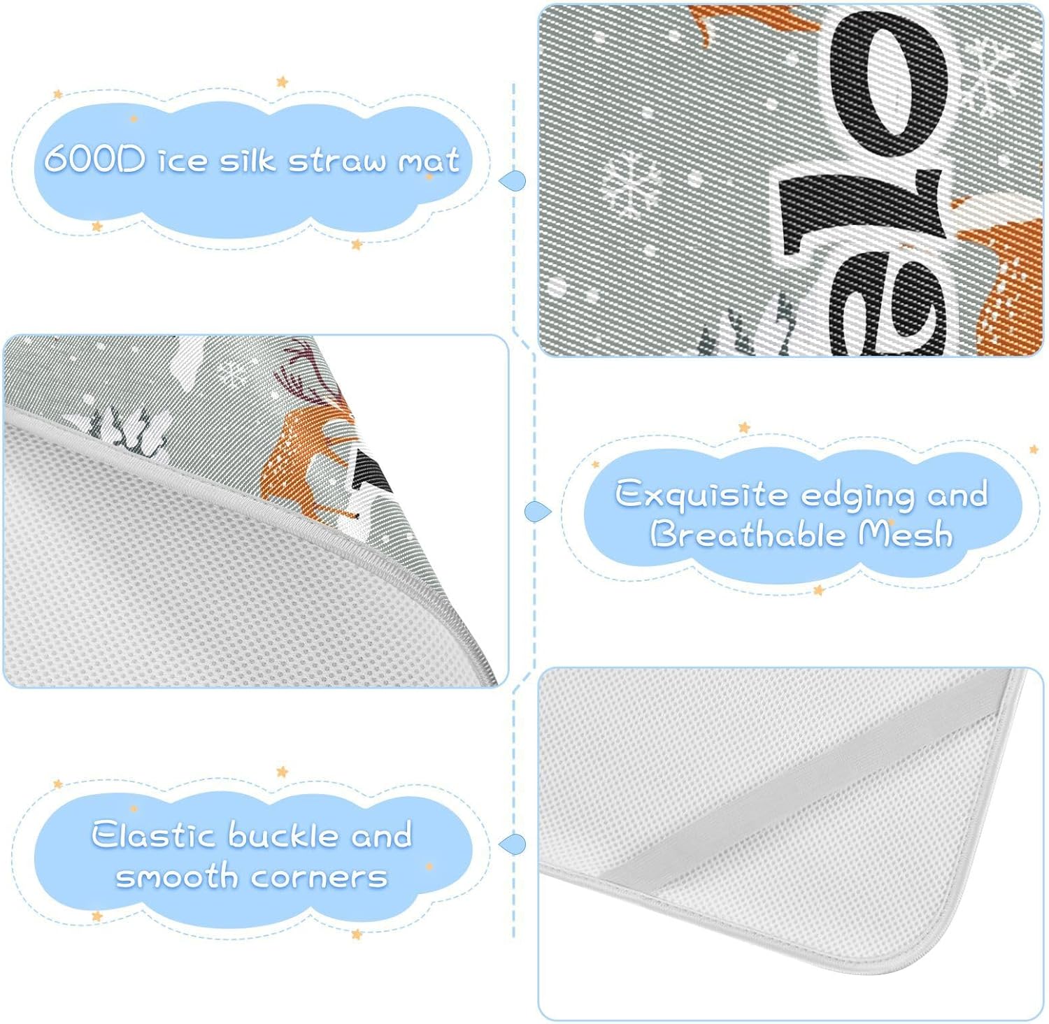 Custom Christmas Cartoon Deers Crib Mattress Protector Pad for Boys Girls Baby Ice Silk Mat Bed Crib Toddler Mattress Protector Cooling Mattress