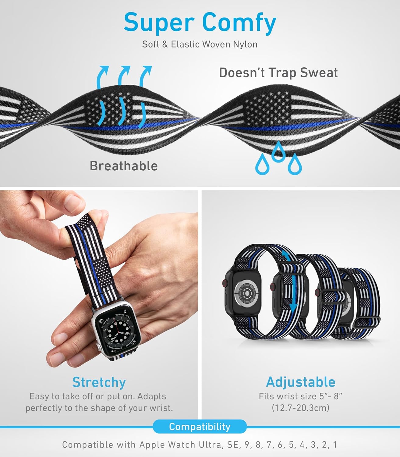 Correas de nailon para Apple Watch para mujeres y hombres, iWatch 123456789SEUltra 2 correas para 1.496 in1.575 in1.614 in1.654 in1.732 in1.772