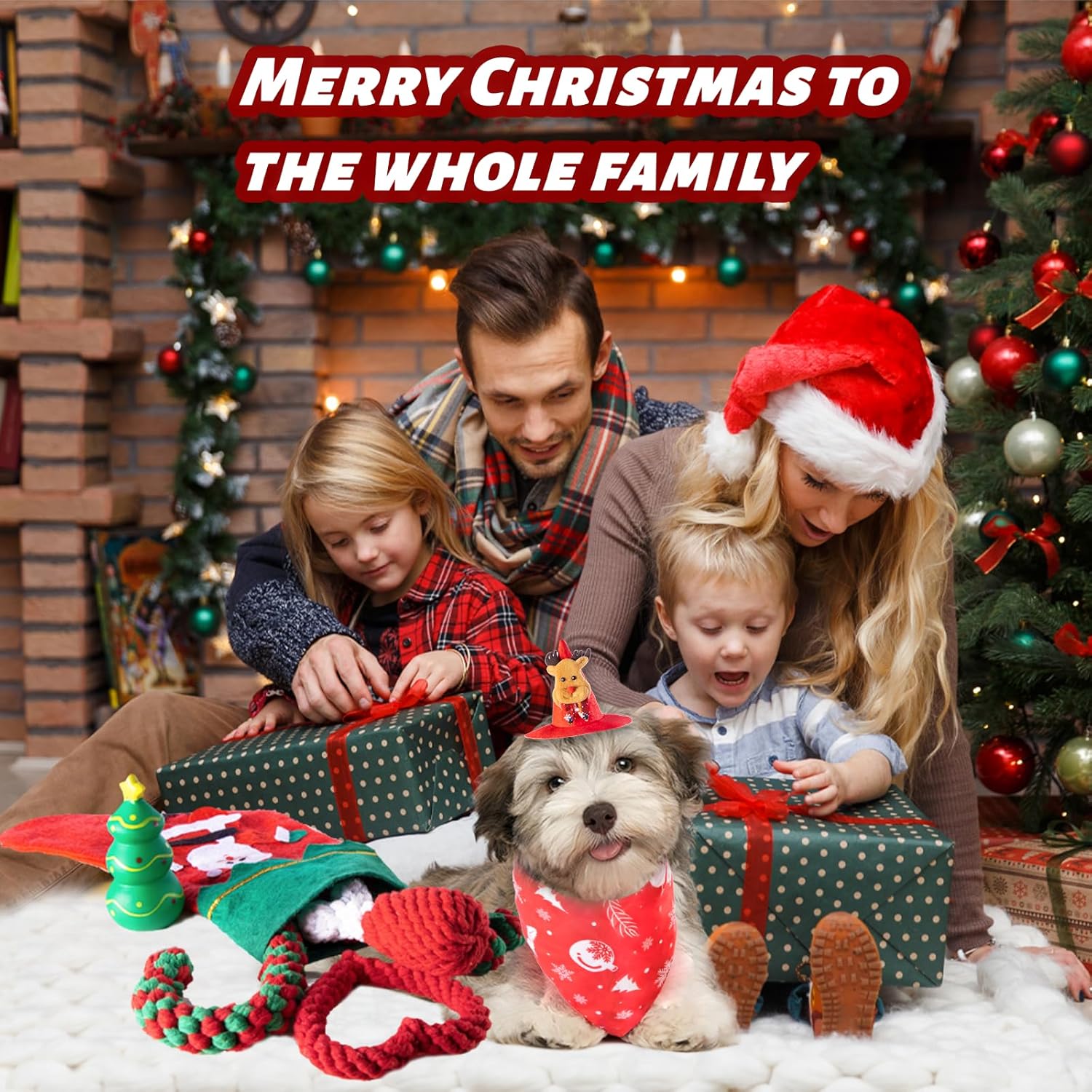 8 piezas de juguetes de Navidad para perros, regalos para perros pequeños y medianos con sombrero y pañuelo, calcetines de Navidad para perros con