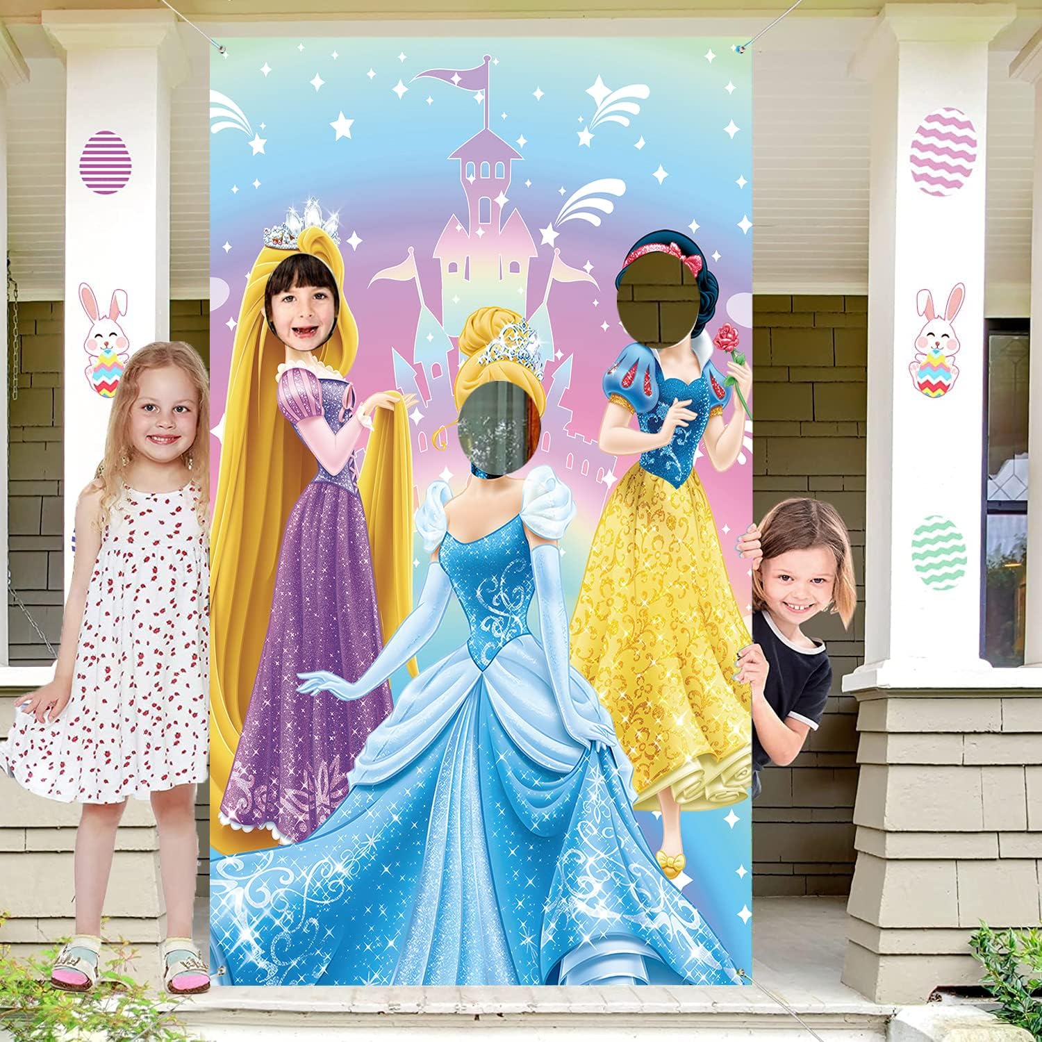 Cartel de princesa para puerta con fotos de princesa, pancarta de tela para fotografía de cara de princesa, decoración de fiesta de cumpleaños,