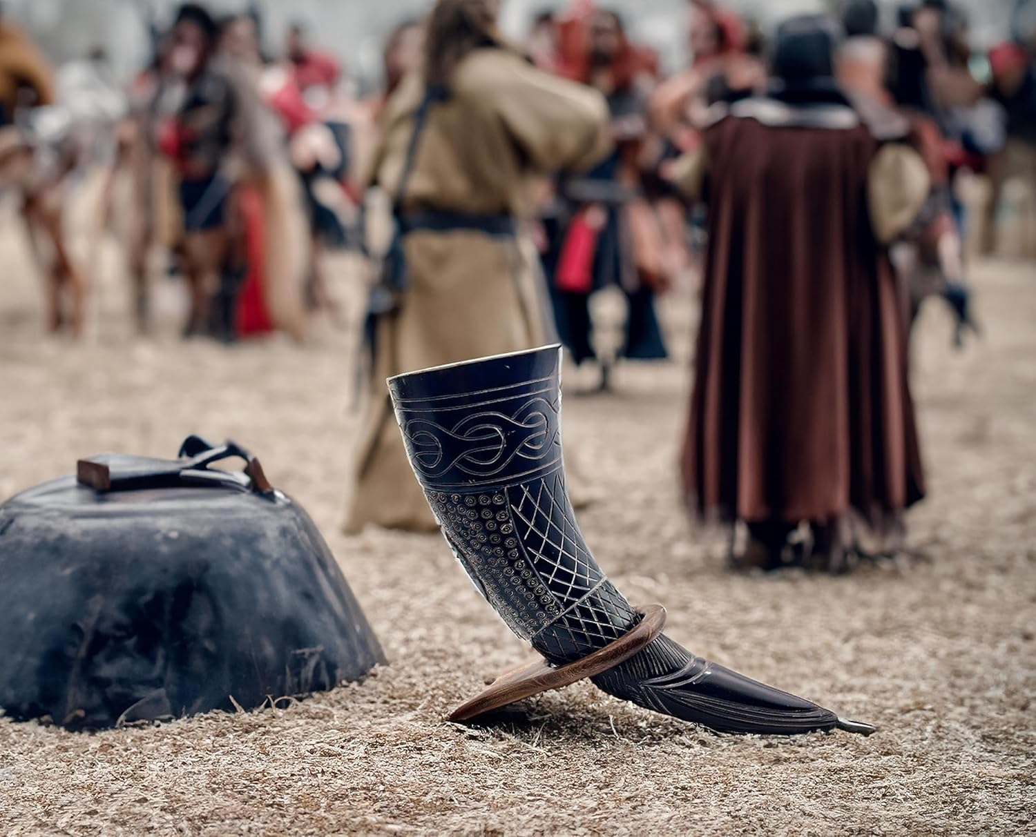 Taza de cuerno vikingo, jarra hecha a mano de estilo nórdico con soporte, auténtica taza medieval de Ale, ideal para festivales renacentistas y