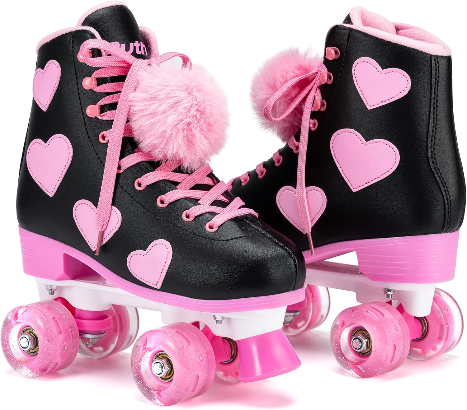 Ruthfot Patines clásicos para mujeres y niñas con ruedas iluminadas y patrón de corazón de amor, patines de piel sintética de alta calidad