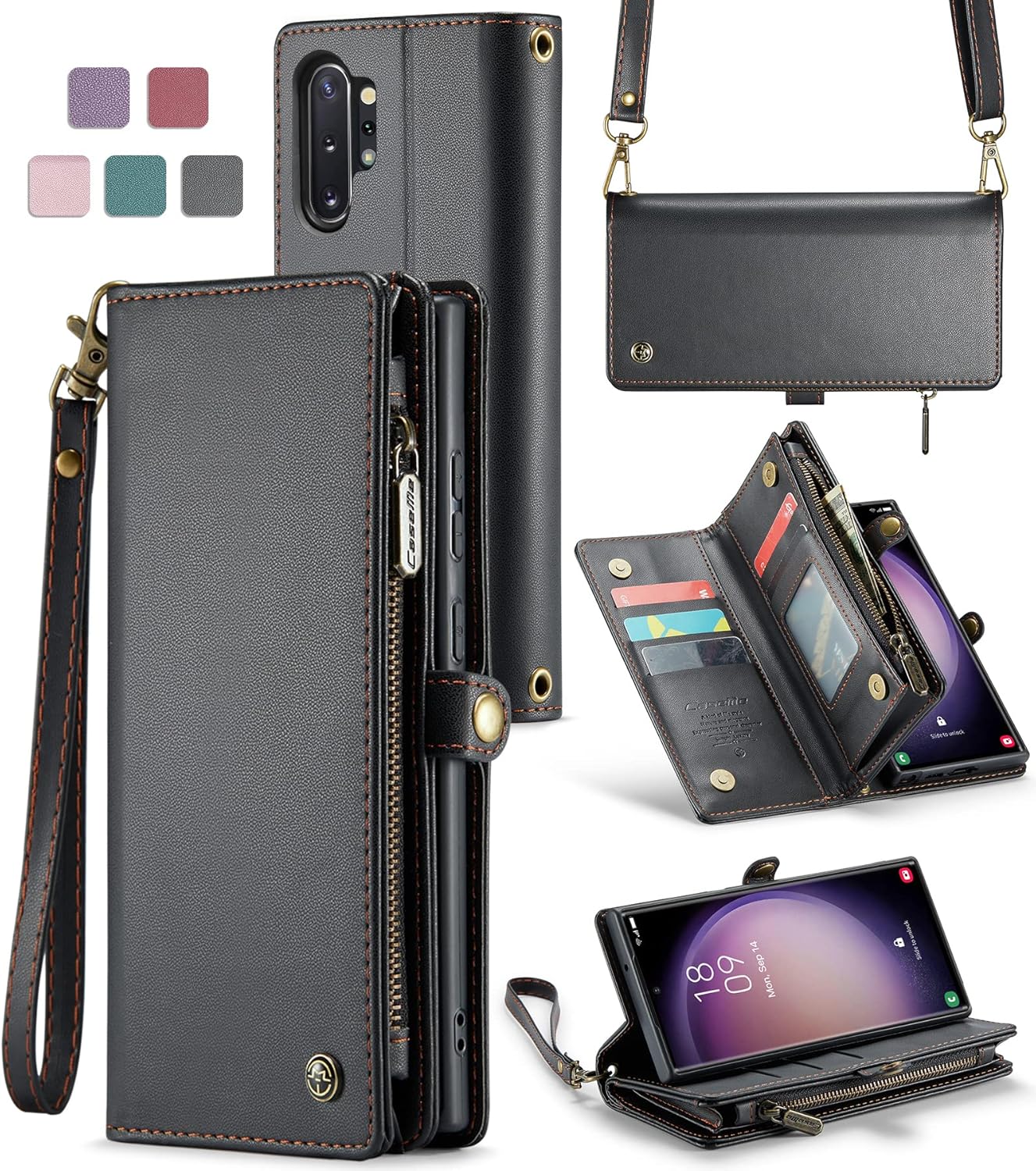 ASAPDOS Funda para Samsung Galaxy Note 10+ Plus de 6.8 pulgadas, correa de piel sintética retro con cierre magnético, bloqueo RFID, tarjetero y