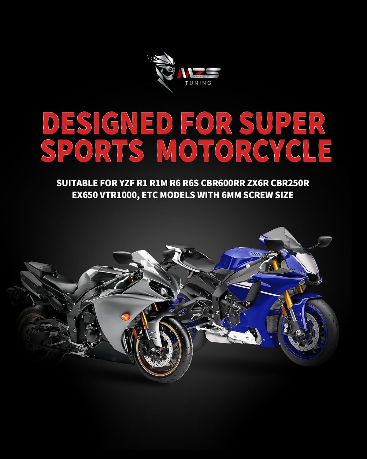 MZS Espejos de motocicleta de carreras, carenado retrovisor lateral ajustable negro compatible con YZF R1 R1M R6 R6S CBR600 F4 F4I CBR250R CBR300R