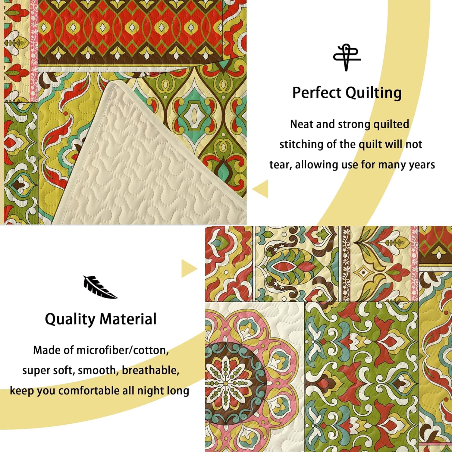 Juego de edredón bohemio de 3 piezas, tamaño King, color naranja, reversible, bohemio, floral, para todas las estaciones, juego de ropa de cama de