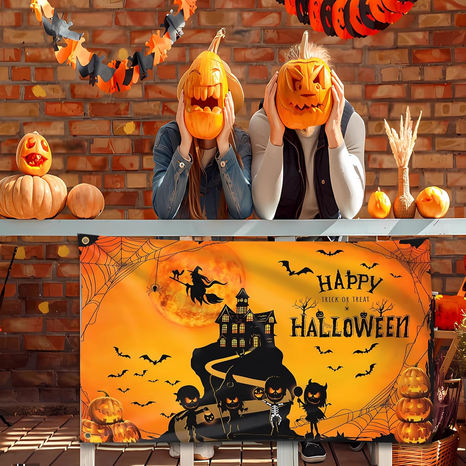Bandera de Halloween de 3 x 5 pies para exteriores, grande de doble cara, banderas americanas de Halloween para casa, interior, jardín, patio,