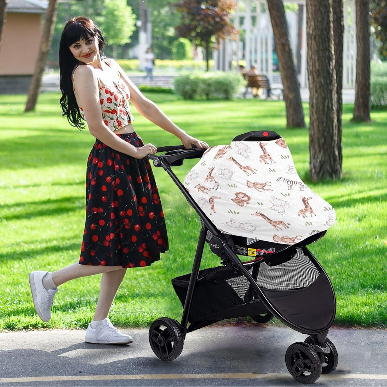 Fundas de asiento de automóvil para bebés, con bonitos animales de dibujos animados, toldo elástico para asiento de automóvil, transpirable, funda