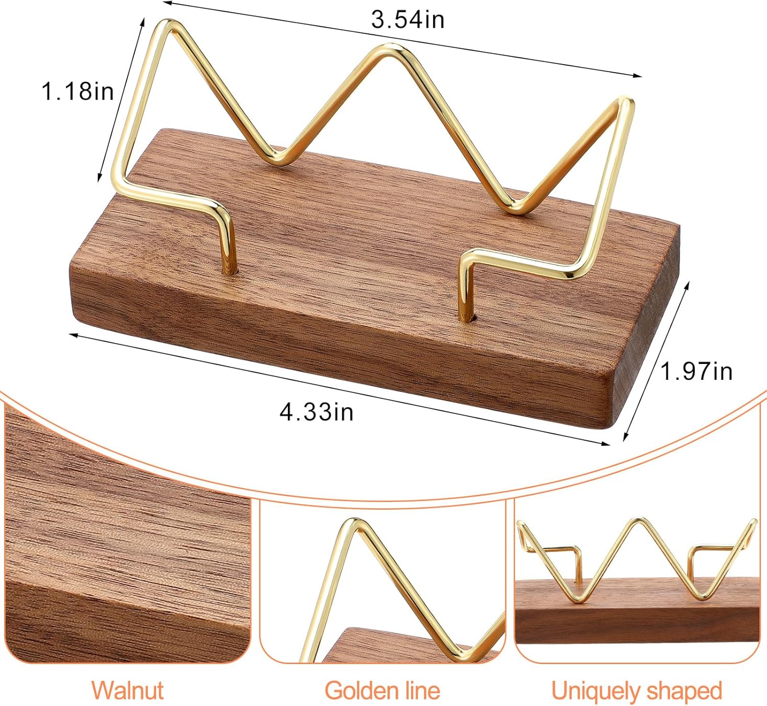 Amyhill 4 soportes de madera para tarjetas de visita dorados, soporte de metal para tarjetas de nombre, tarjetas de presentación, soportes para