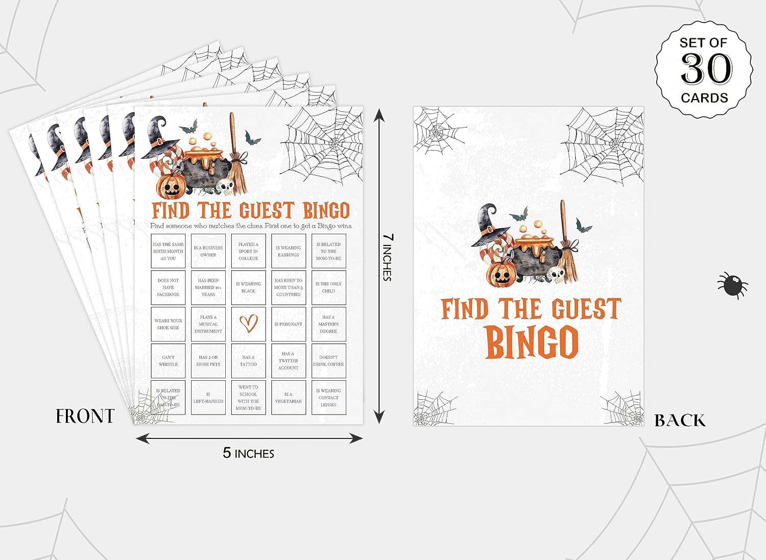 Tuyashua Halloween Find The Guest Bingo Game, juego de Halloween para baby shower, decoraciones de baby shower, suministros de fiesta de revelación