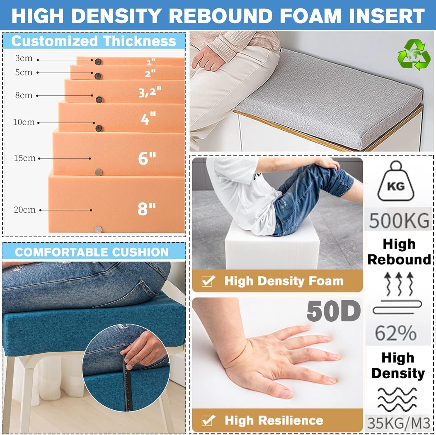 JBlWSGT Cojín de tamaño personalizado para banco, cojín de asiento de muebles de patio interior, cojines de banco personalizados, almohadilla