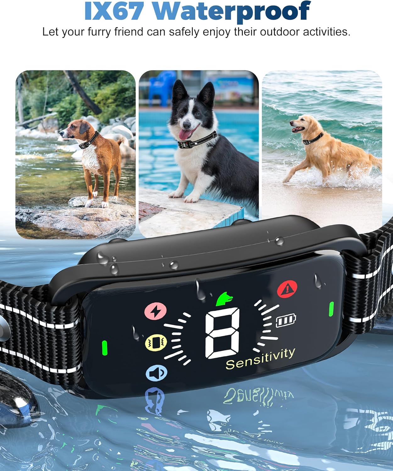 BEESHOP – Collar antiladridos recargable para perros grandes, medianos y pequeños, collar de entrenamiento inteligente antiladridos con 8