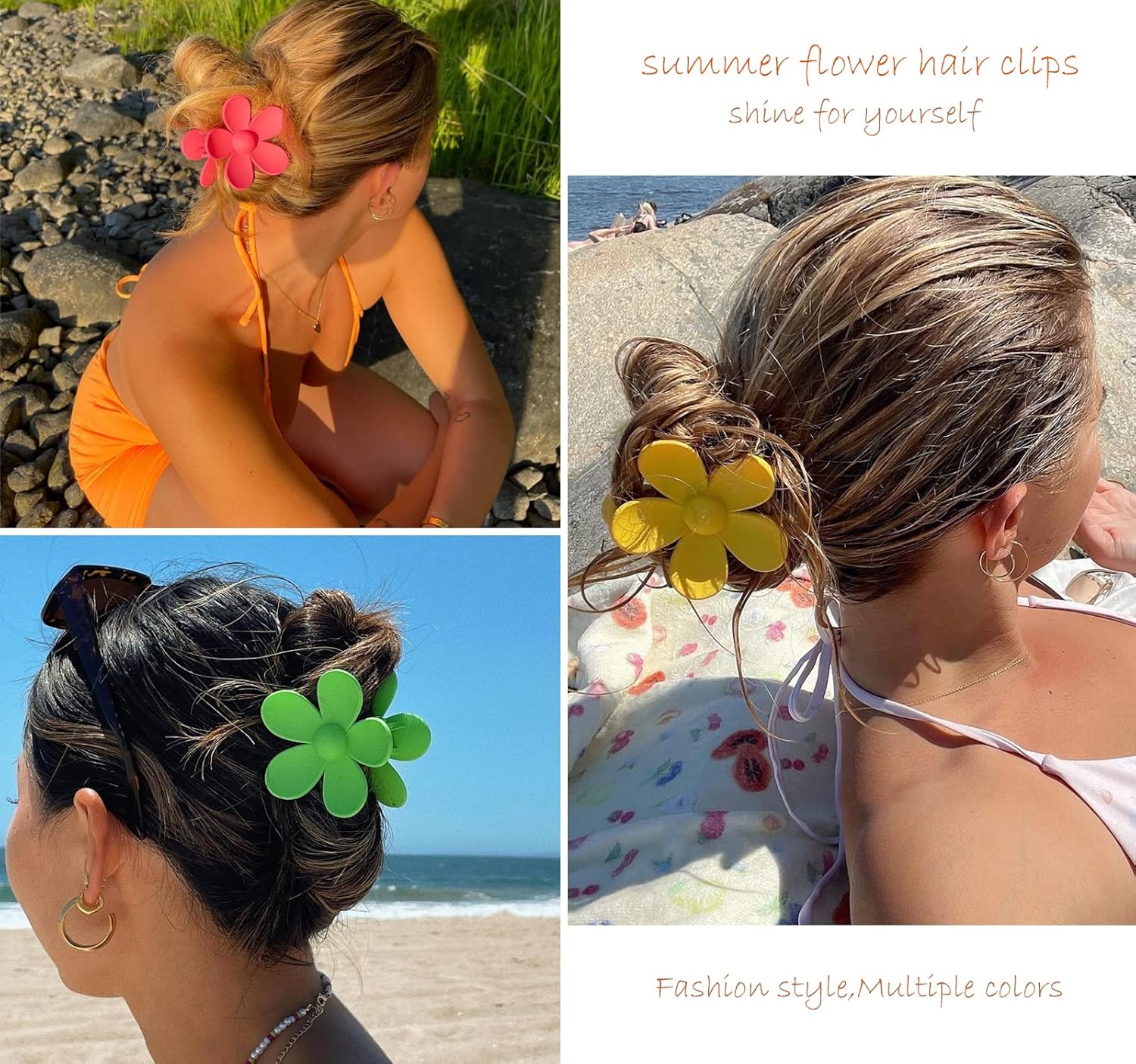 Pinzas para el pelo de flores, pinzas de flores mate para mujeres y niñas, cabello grueso, pinzas para el cabello pegajoso, agarre fuerte