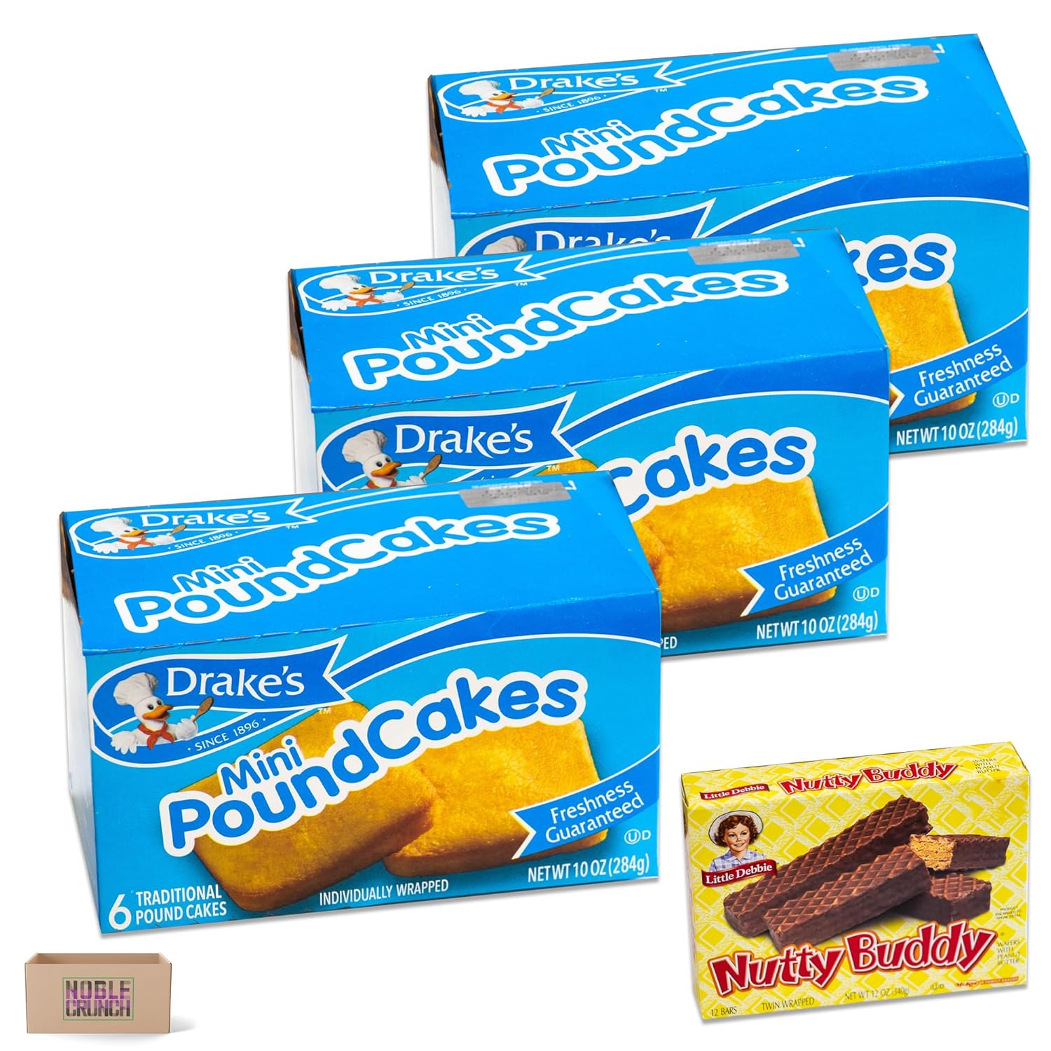 Drake’s Mini Pound Cake (3, cajas de 6 unidades)  Maíz dulce y salado (5.5 onzas)  Incluido por Noblecrunch  4 artículos en total