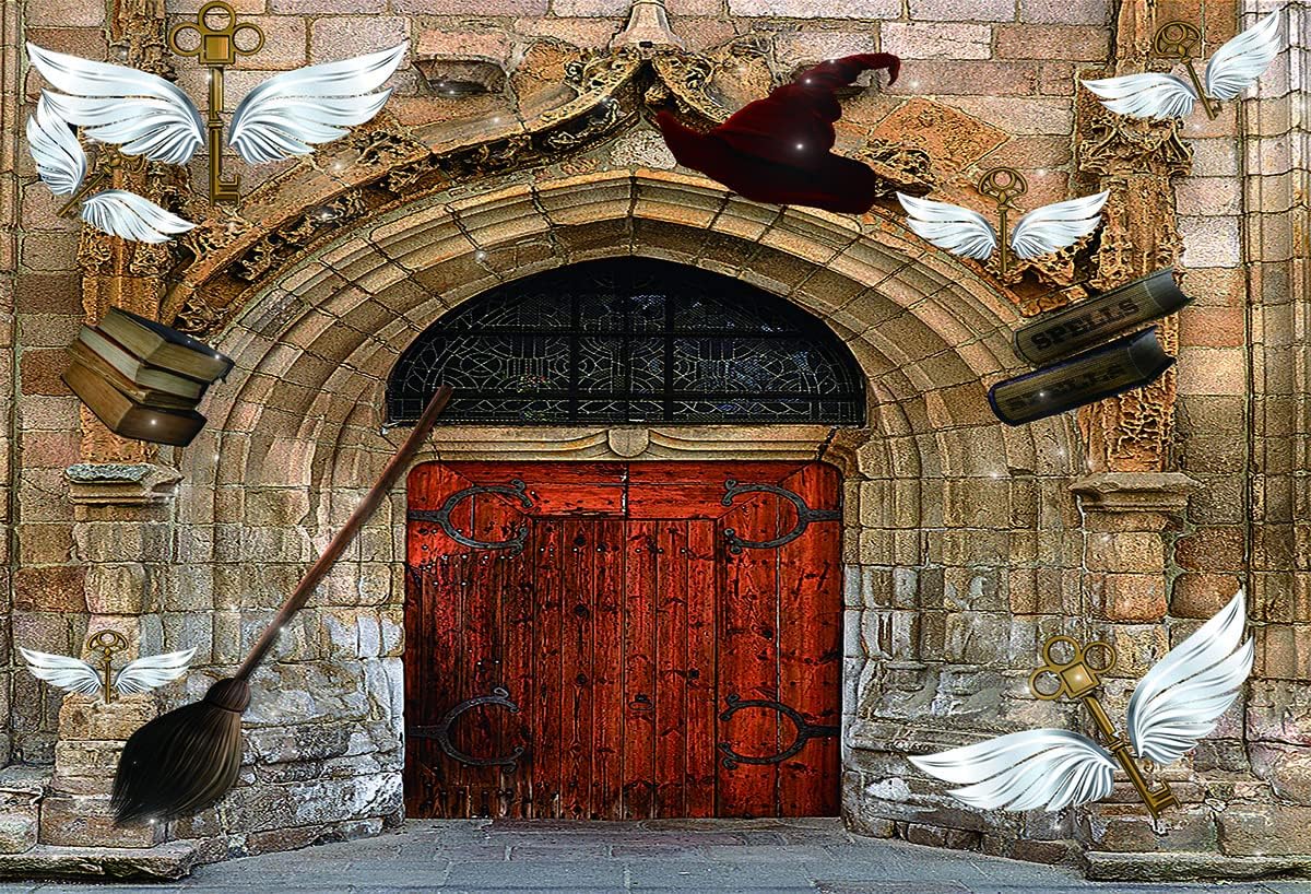 Telón de fondo mágico de mago de tela de 7 x 5 pies, para escuela, castillo, aventura, fotografía, fondo, decoración de fiesta de Halloween, tapiz