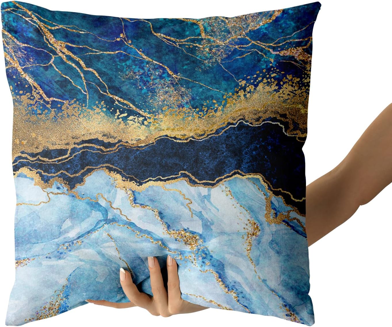 Kawani Juego de 2 fundas de almohada azul marino de 18 x 18 pulgadas, fundas de almohada de mármol abstracto dorado y verde azulado, turquesa,