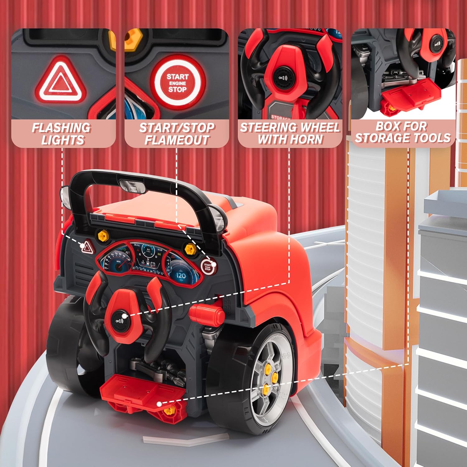 Nyeekoy Kit de construcción de motor de juguete para niños, juguete de motor de camión grande para niños pequeños de 3 a 5 años, juguetes mecánicos