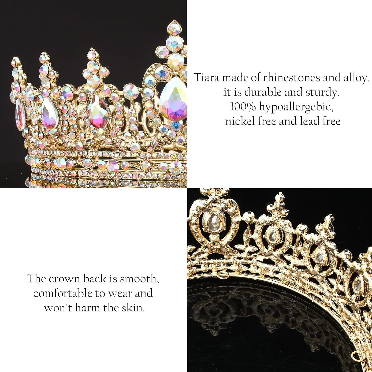 COCIDE Corona de reina para mujer, tiara de cristal y corona para niña, accesorios para el cabello para boda, novia, fiesta de cumpleaños,